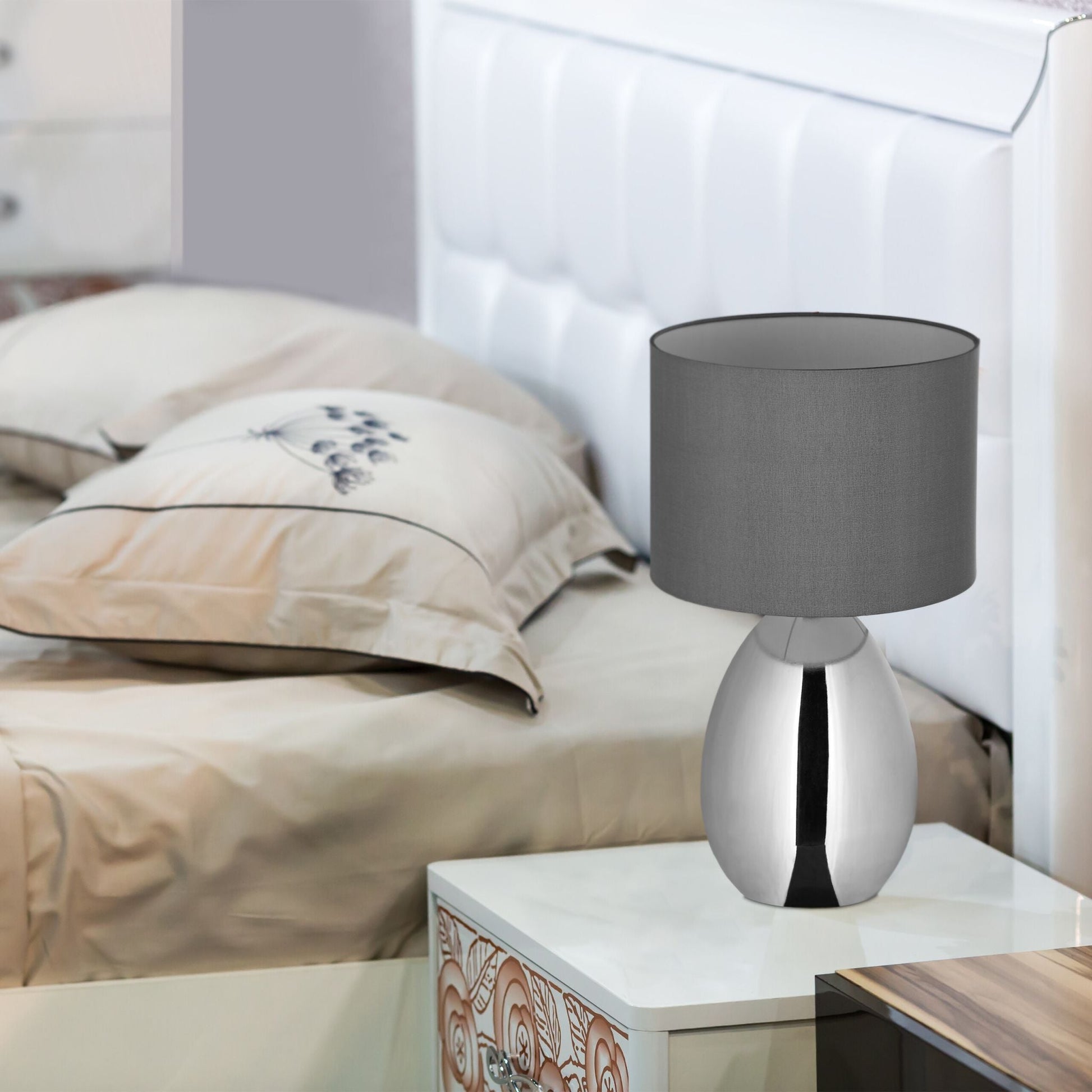 Tischlampe Metall & Stoff Silber-Grau von Relaxdays