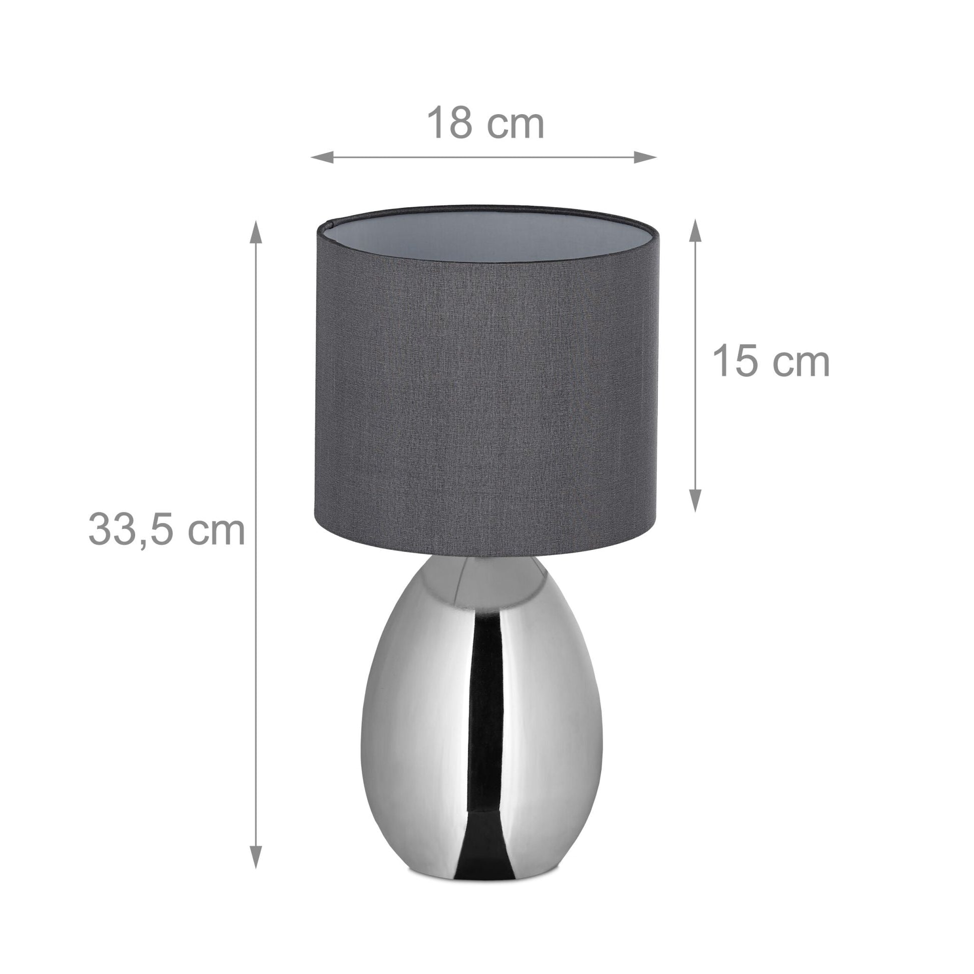 Tischlampe Metall & Stoff Silber-Grau von Relaxdays