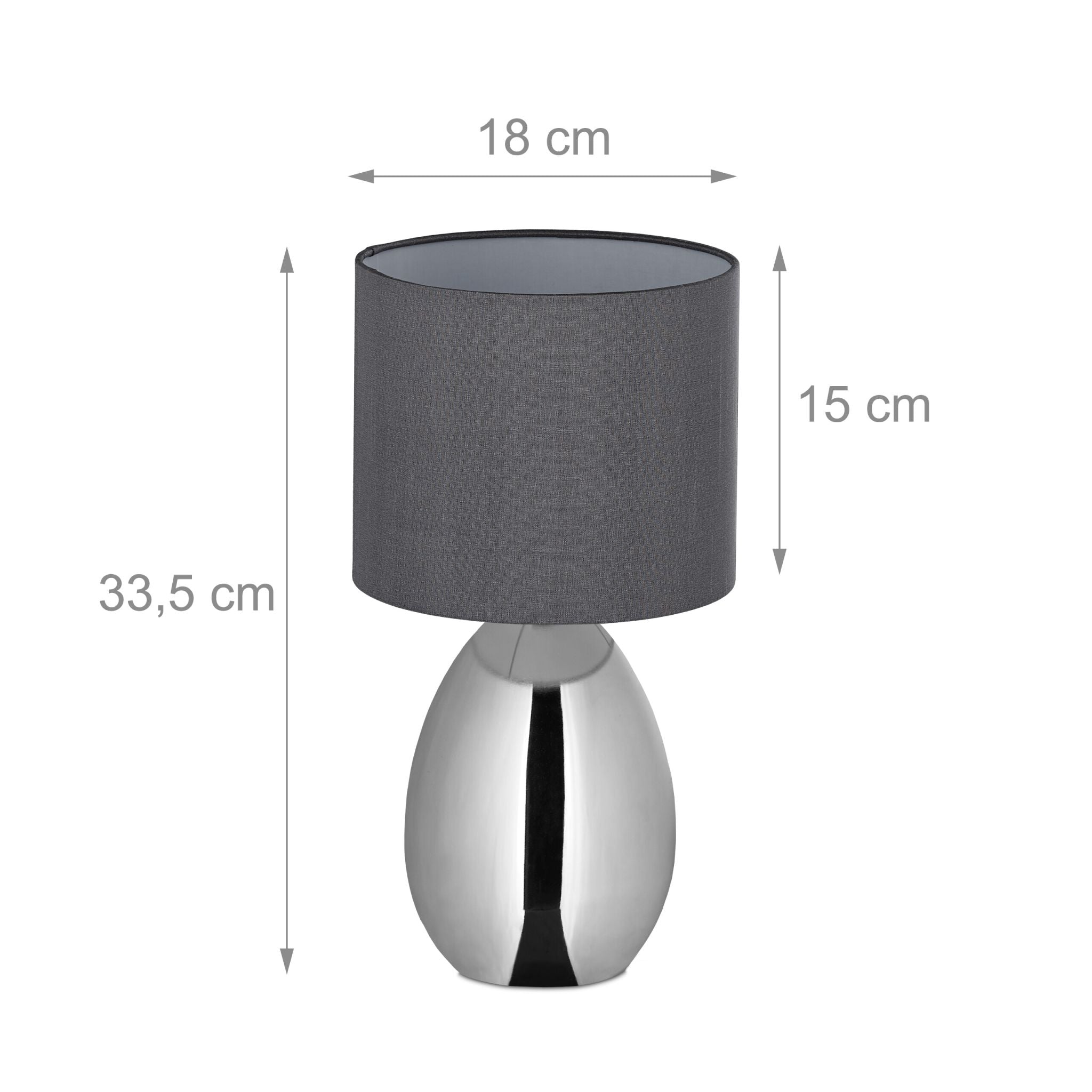 Tischlampe Metall & Stoff Silber-Grau von Relaxdays