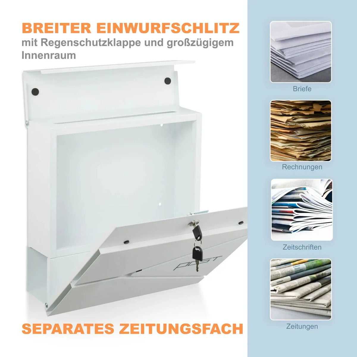 Briefkasten mit Zeitungsfach Weiss von Relaxdays
