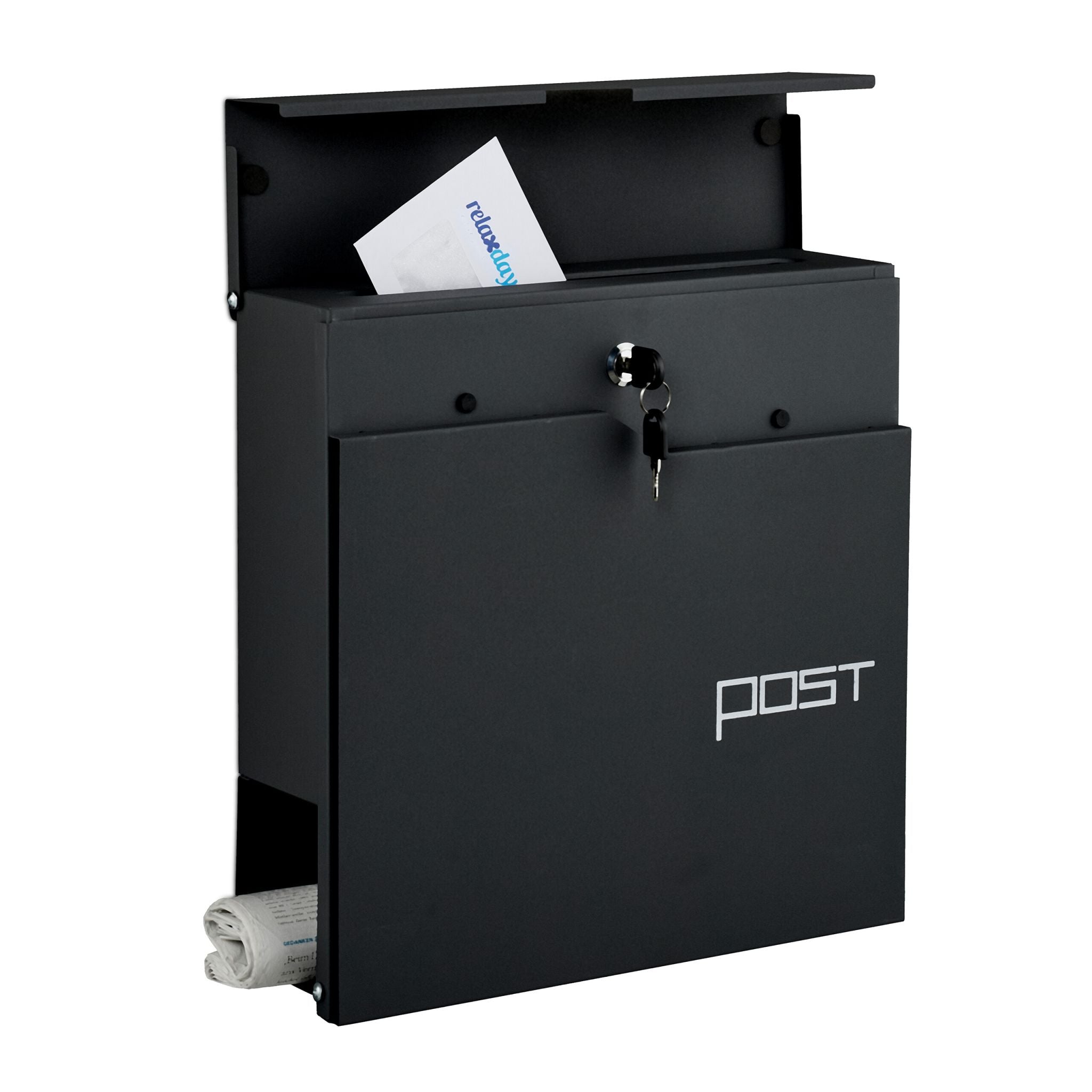 Briefkasten mit Zeitungsfach Schwarz von Relaxdays