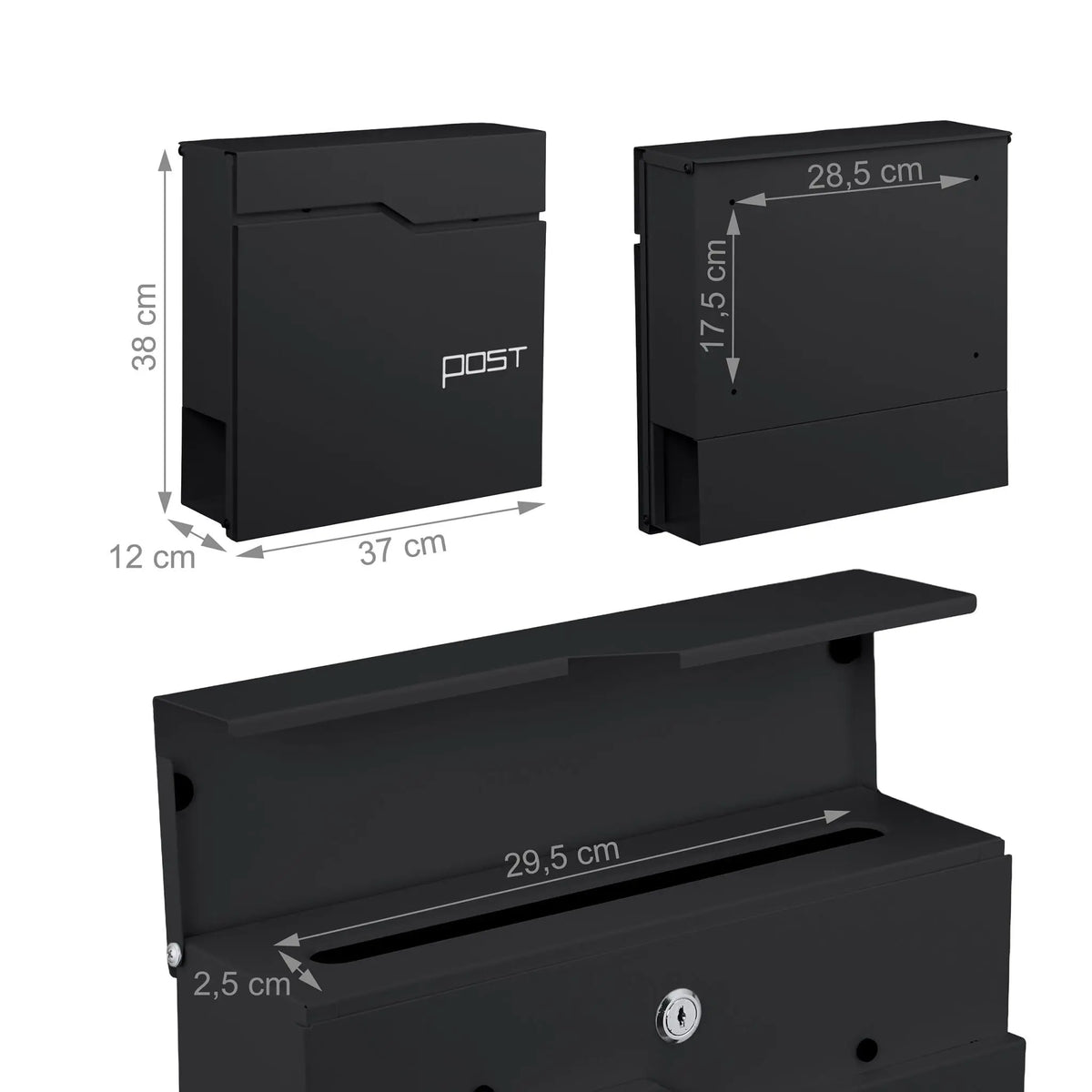 Briefkasten mit Zeitungsfach Schwarz von Relaxdays