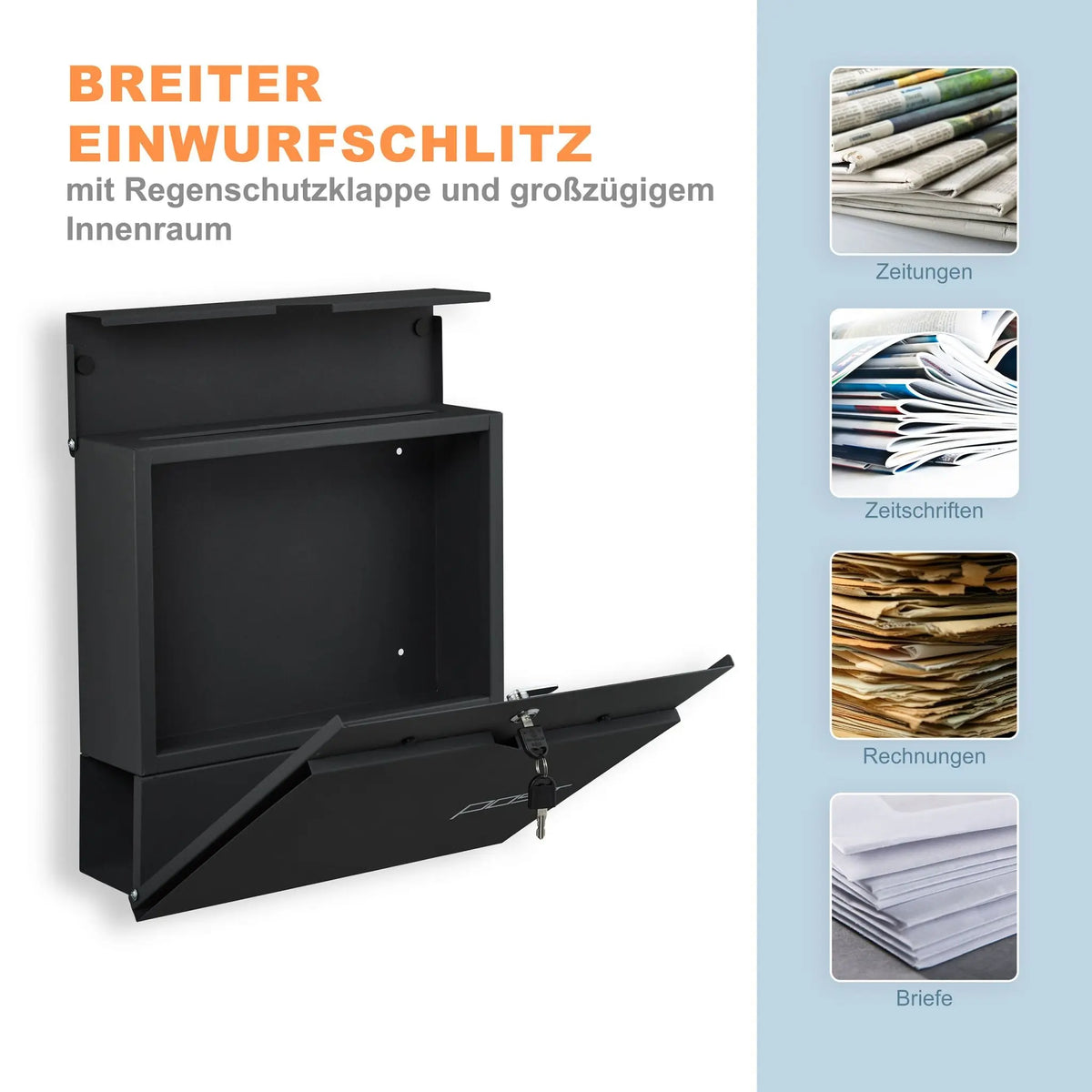 Briefkasten mit Zeitungsfach Schwarz von Relaxdays