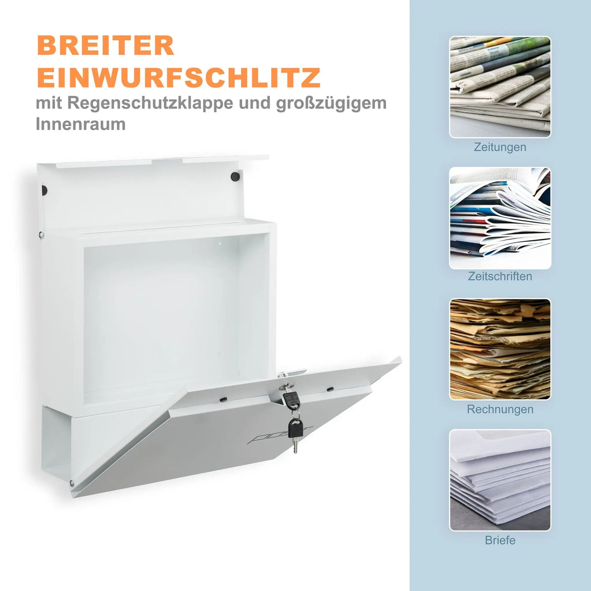 Briefkasten mit Zeitungsfach Weiss von Relaxdays