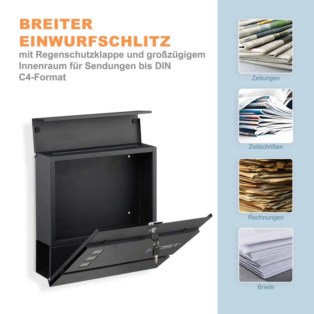 Briefkasten mit Zeitungsfach Anthrazit-Weiss-Silber von Relaxdays