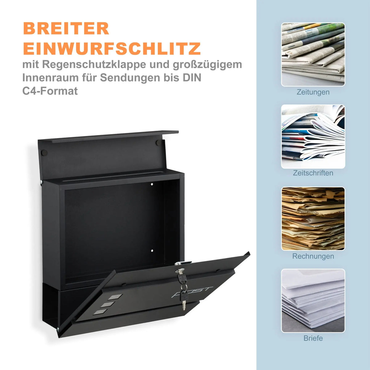 Briefkasten mit Zeitungsfach Weiss-Schwarz-Silber von Relaxdays