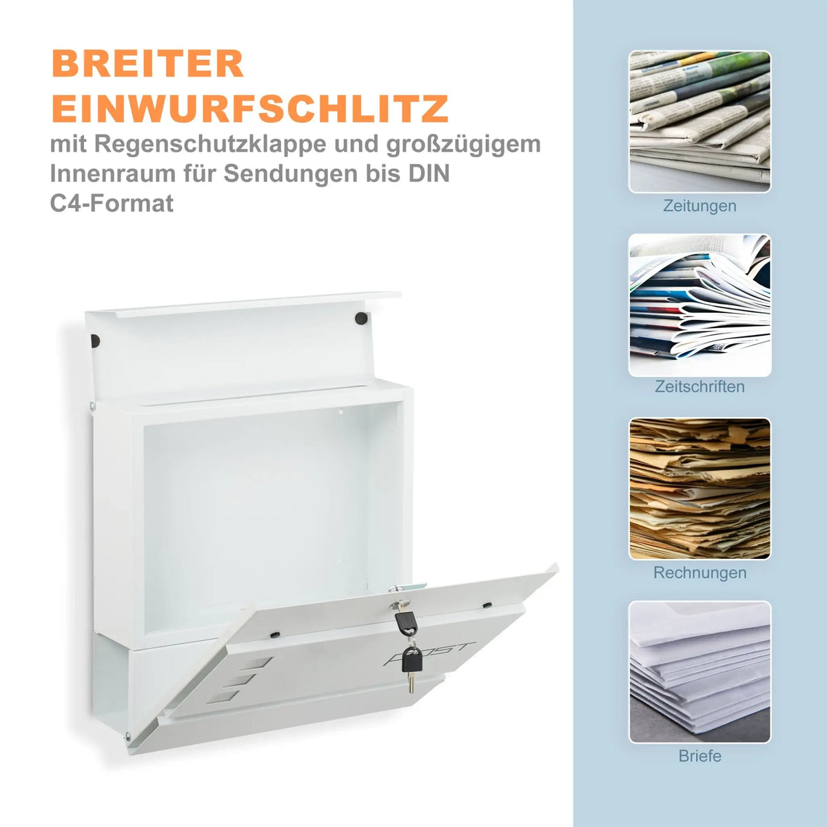Briefkasten mit Zeitungsfach Anthrazit-Weiss-Silber von Relaxdays