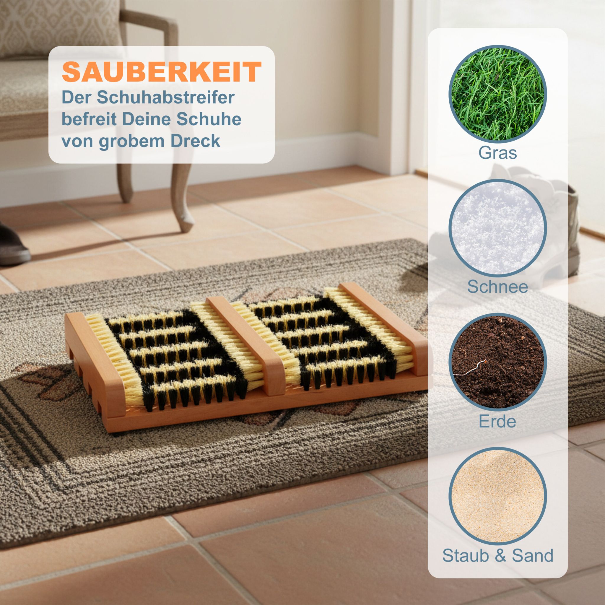 Schuhabstreifer mit Bürsten Creme-Orange-Schwarz