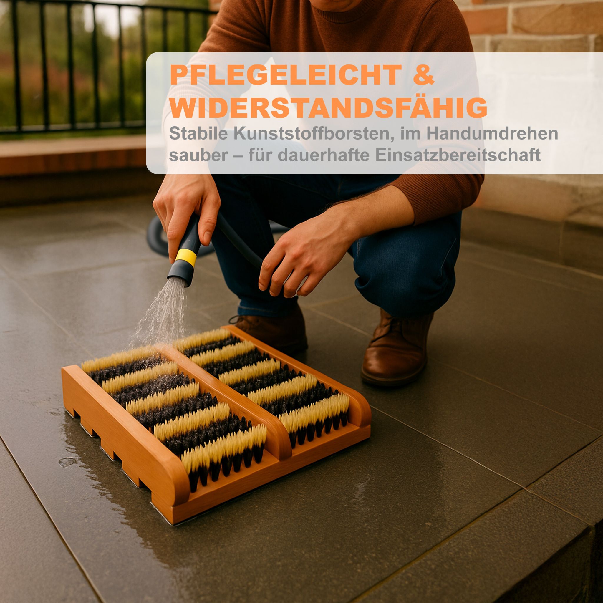 Schuhabstreifer mit Bürsten Creme-Orange-Schwarz