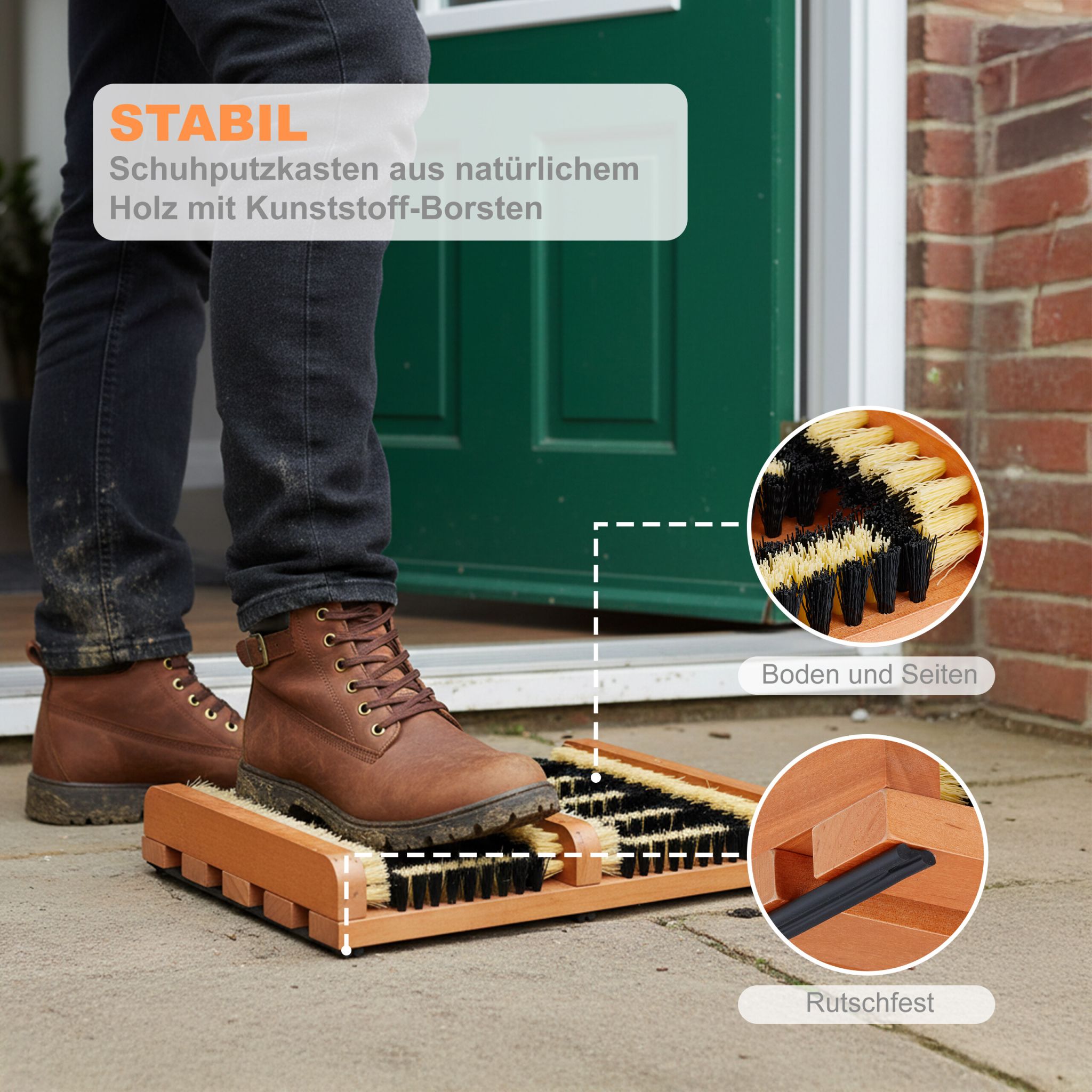 Schuhabstreifer mit Bürsten Creme-Orange-Schwarz