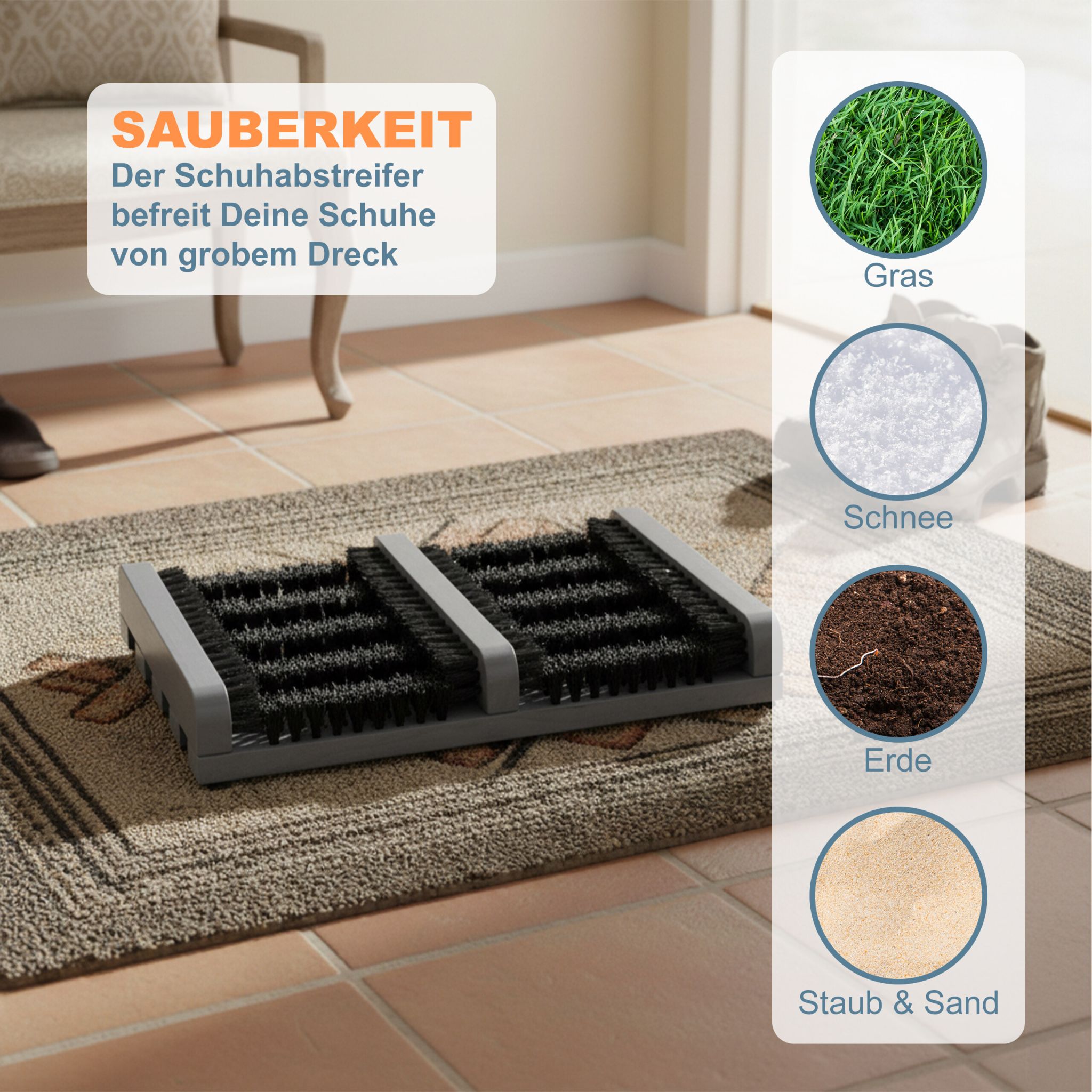 Schuhabstreifer mit Bürsten Schwarz-Grau