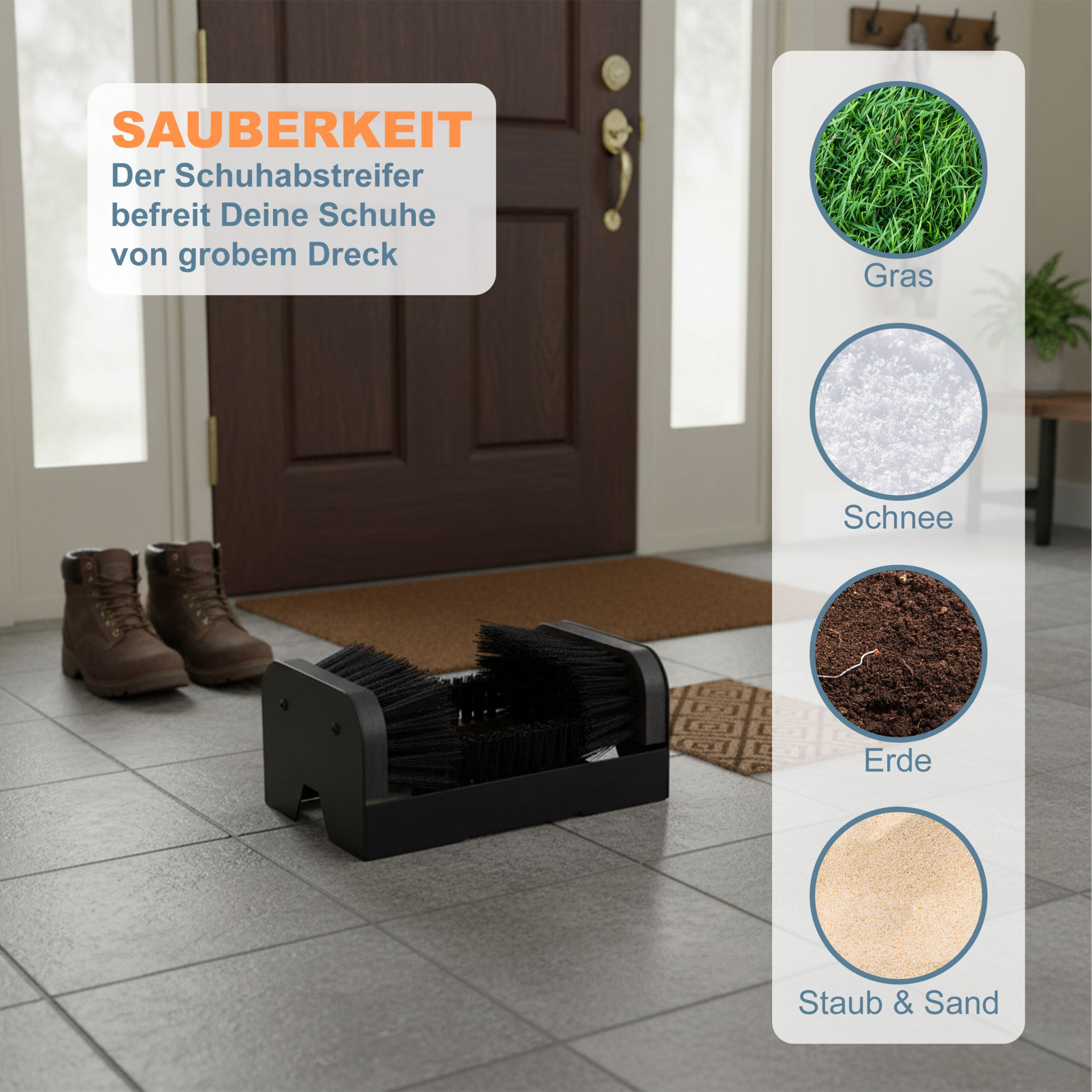 Schuhabstreifer mit Rundum-Bürsten Schwarz