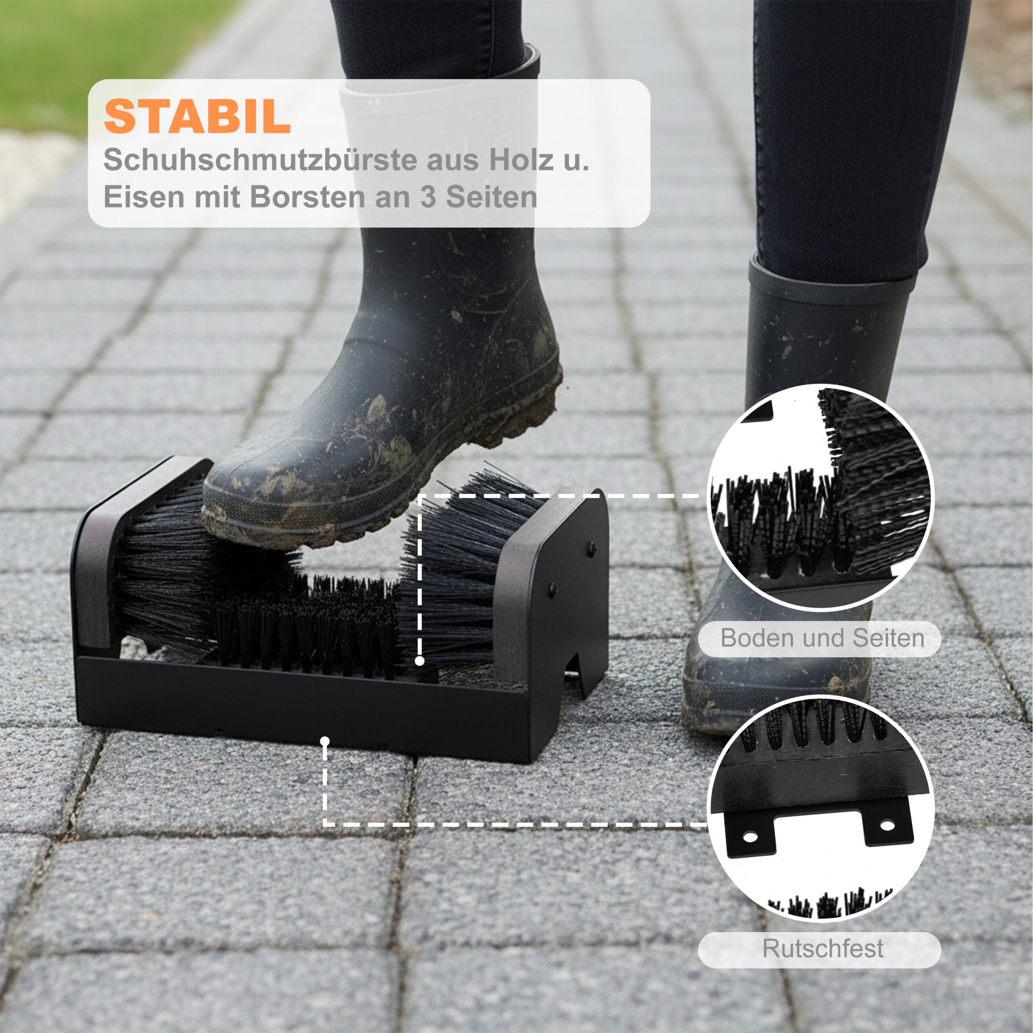 Schuhabstreifer mit Rundum-Bürsten Schwarz