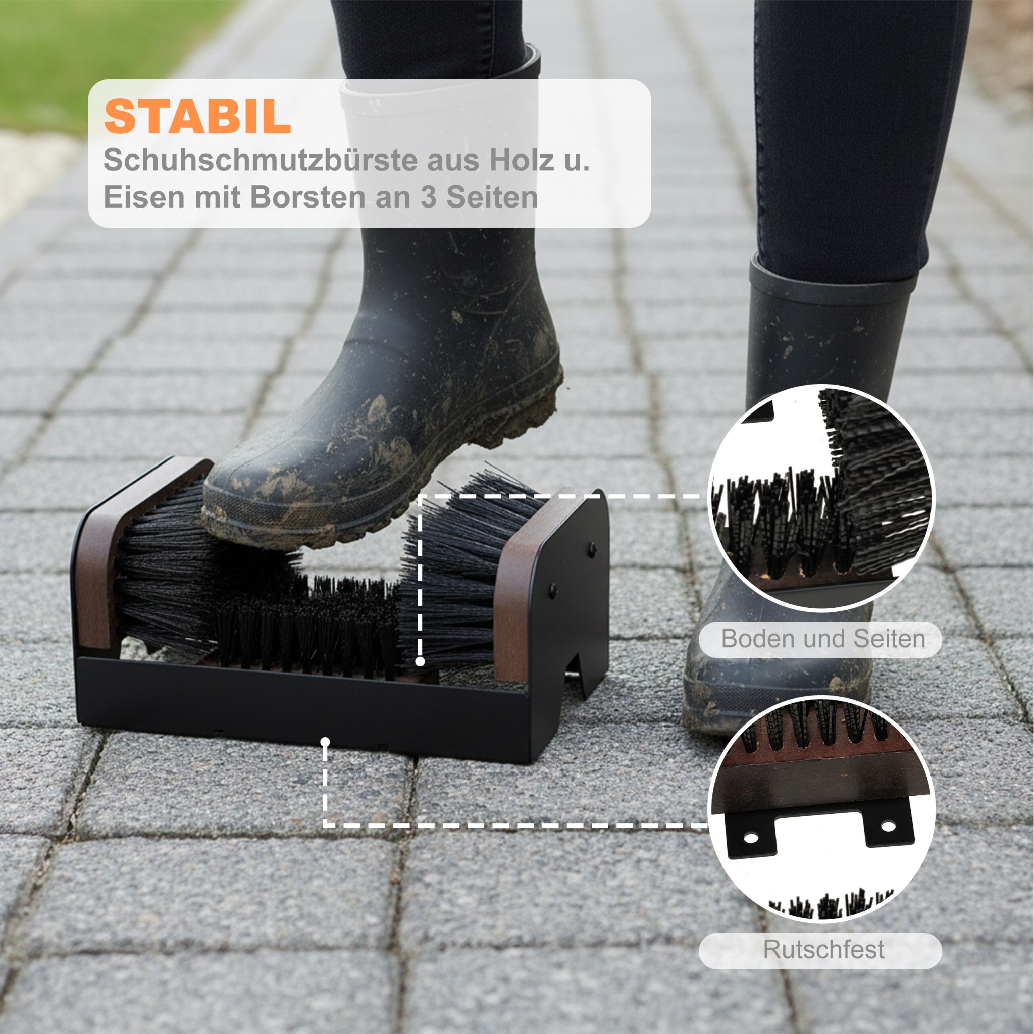 Schuhabstreifer mit Rundum-Bürsten Braun-Schwarz
