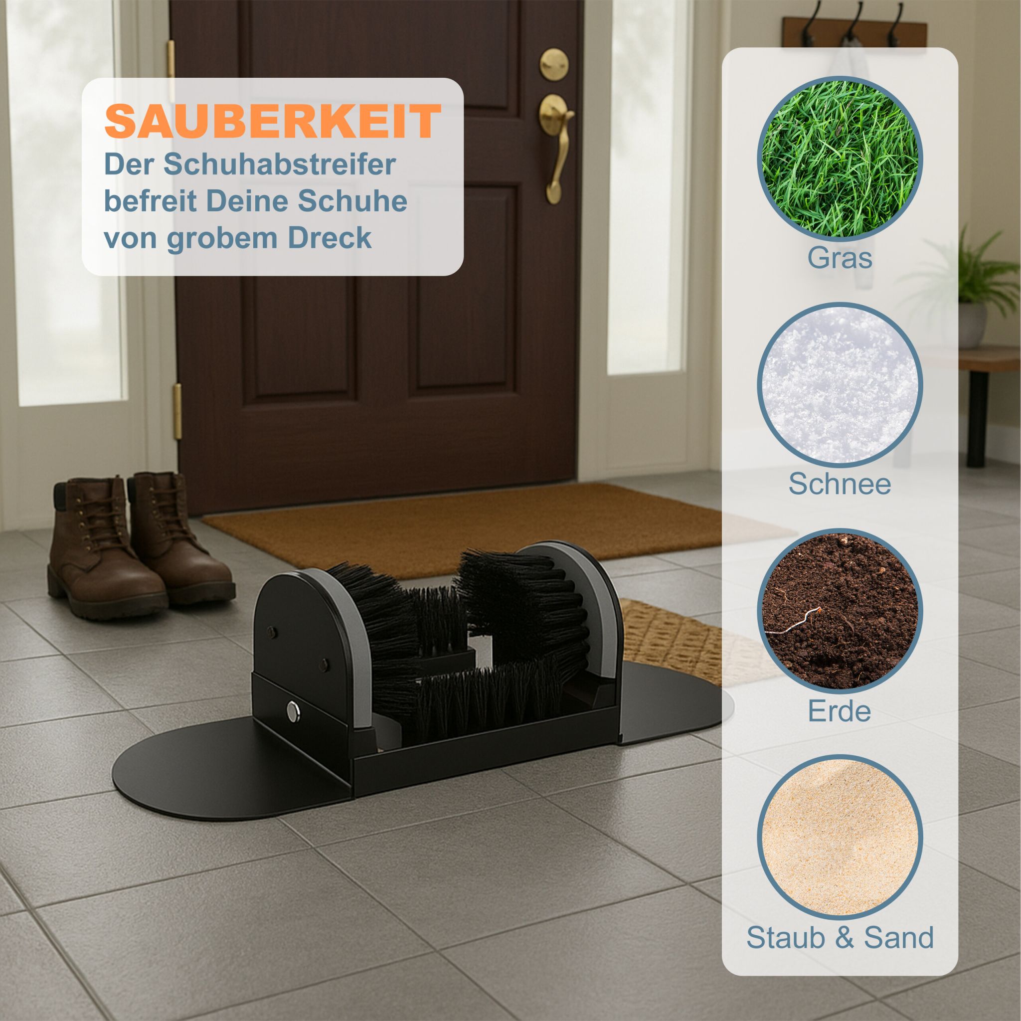 Schuhabstreifer mit Rundum-Bürsten Schwarz-Grau