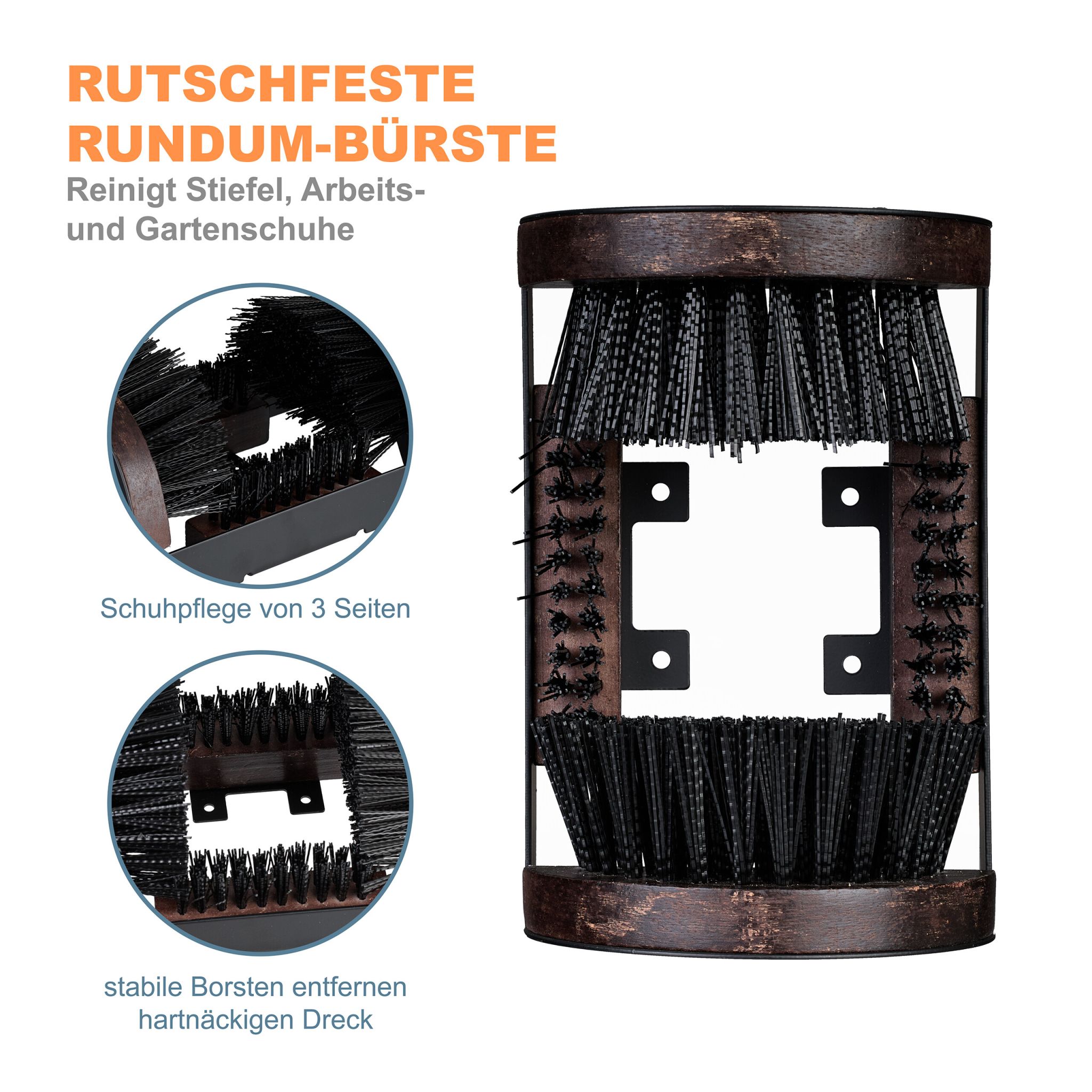 Schuhabstreifer mit Rundum-Bürsten Dunkelbraun-Schwarz von Relaxdays