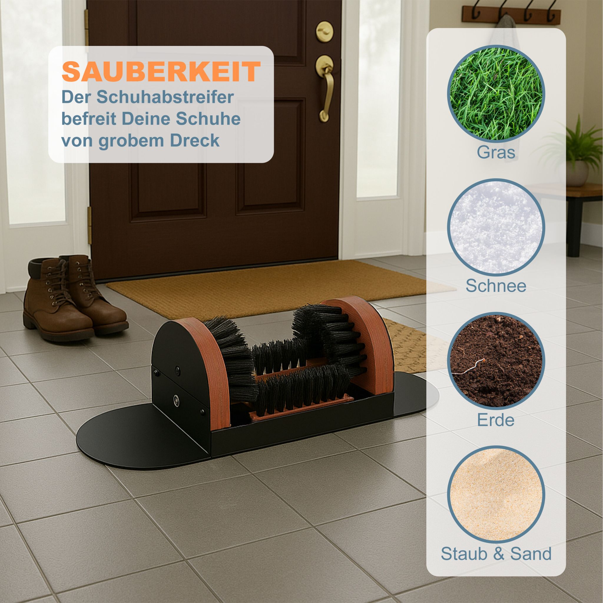 Schuhabstreifer mit Rundum-Bürsten Braun-Schwarz