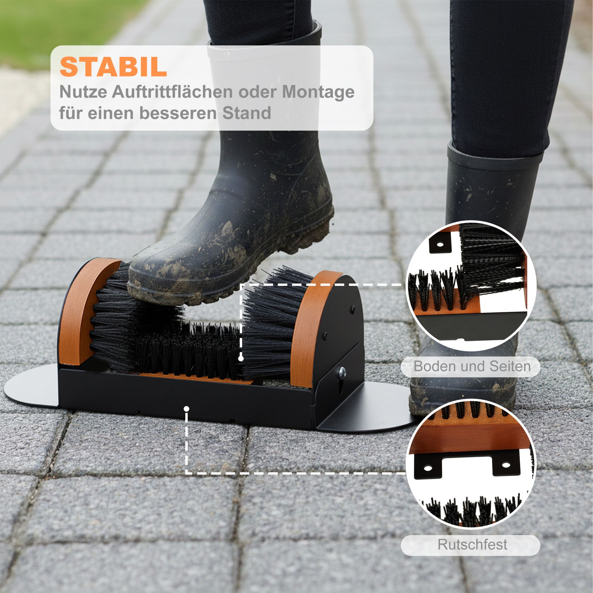 Schuhabstreifer mit Rundum-Bürsten Braun-Schwarz