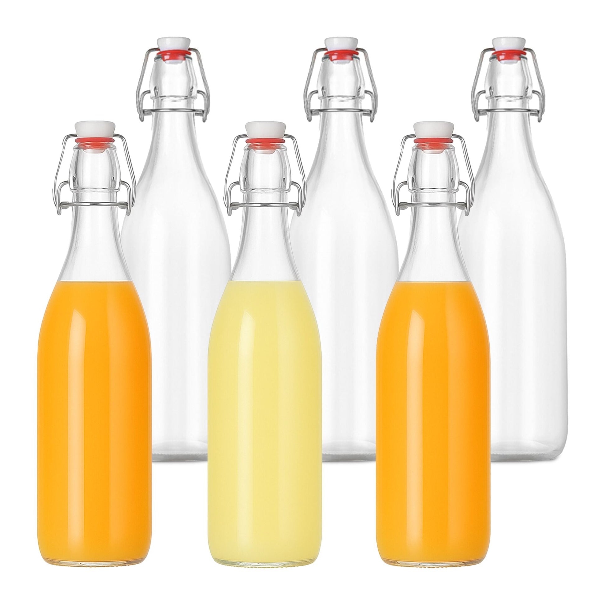 Flaschen zum Befüllen Bügelverschluss 6er-Set Rot-Silber-Transparent von Relaxdays