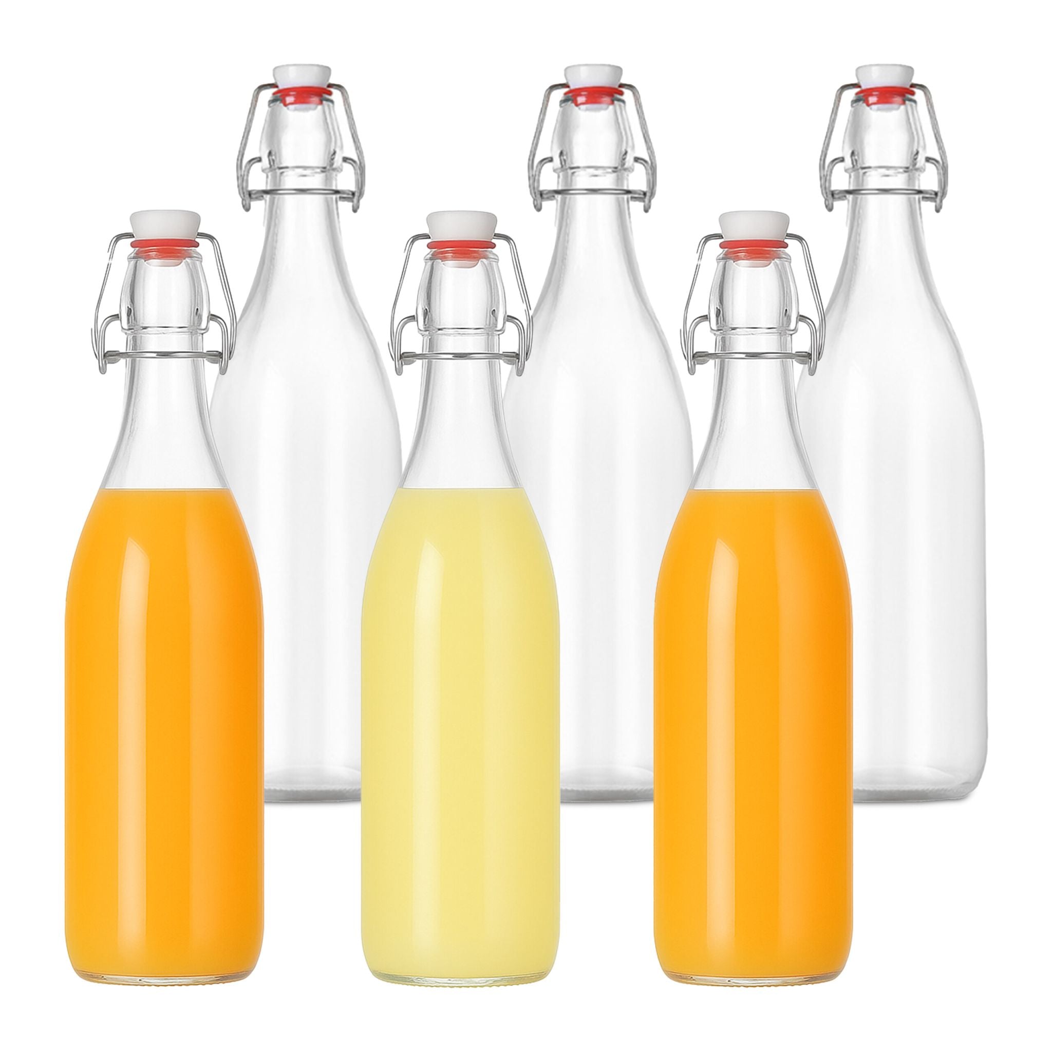 Flaschen zum Befüllen Bügelverschluss 6er-Set Rot-Silber-Transparent von Relaxdays