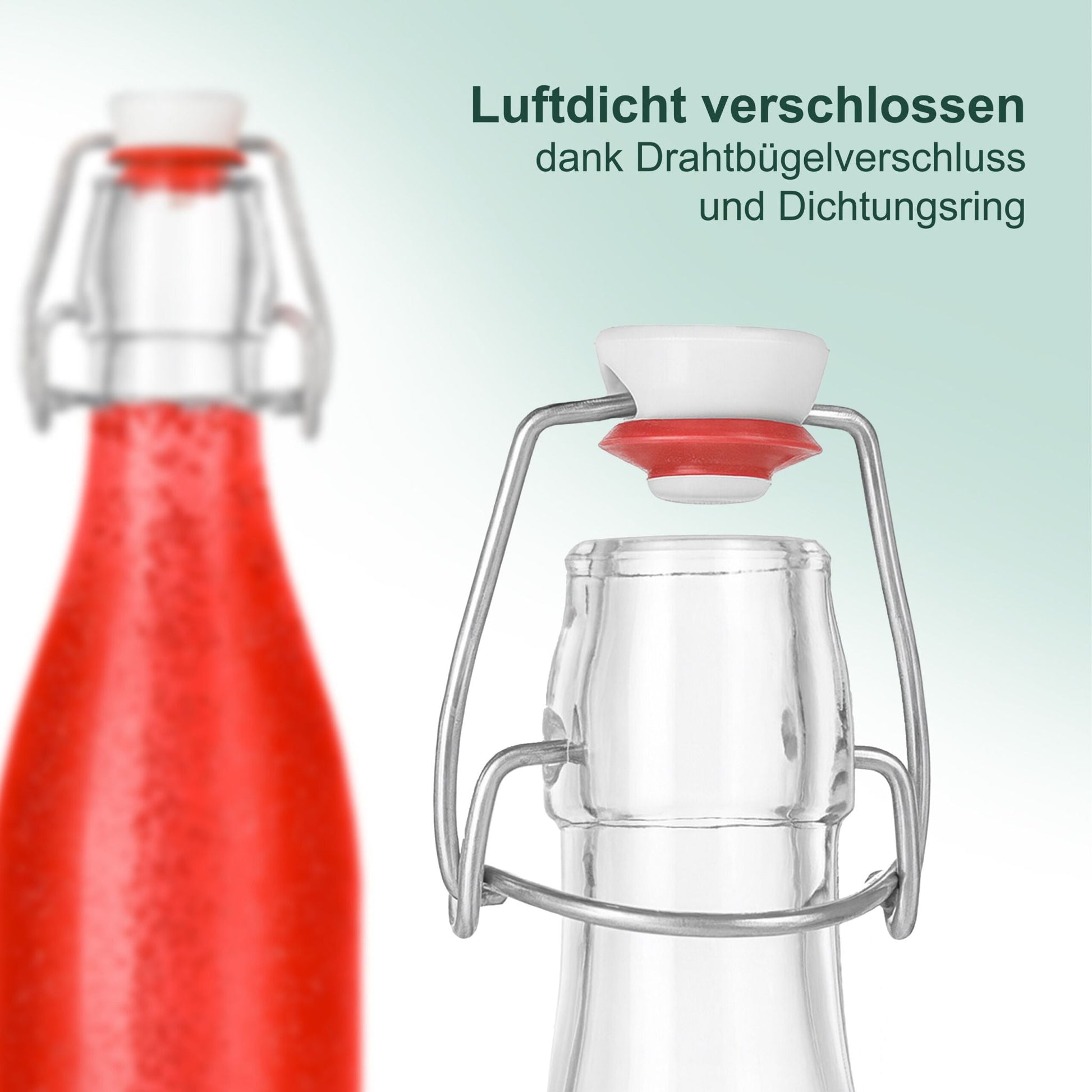 Flaschen zum Befüllen Bügelverschluss 6er-Set Rot-Silber-Transparent von Relaxdays