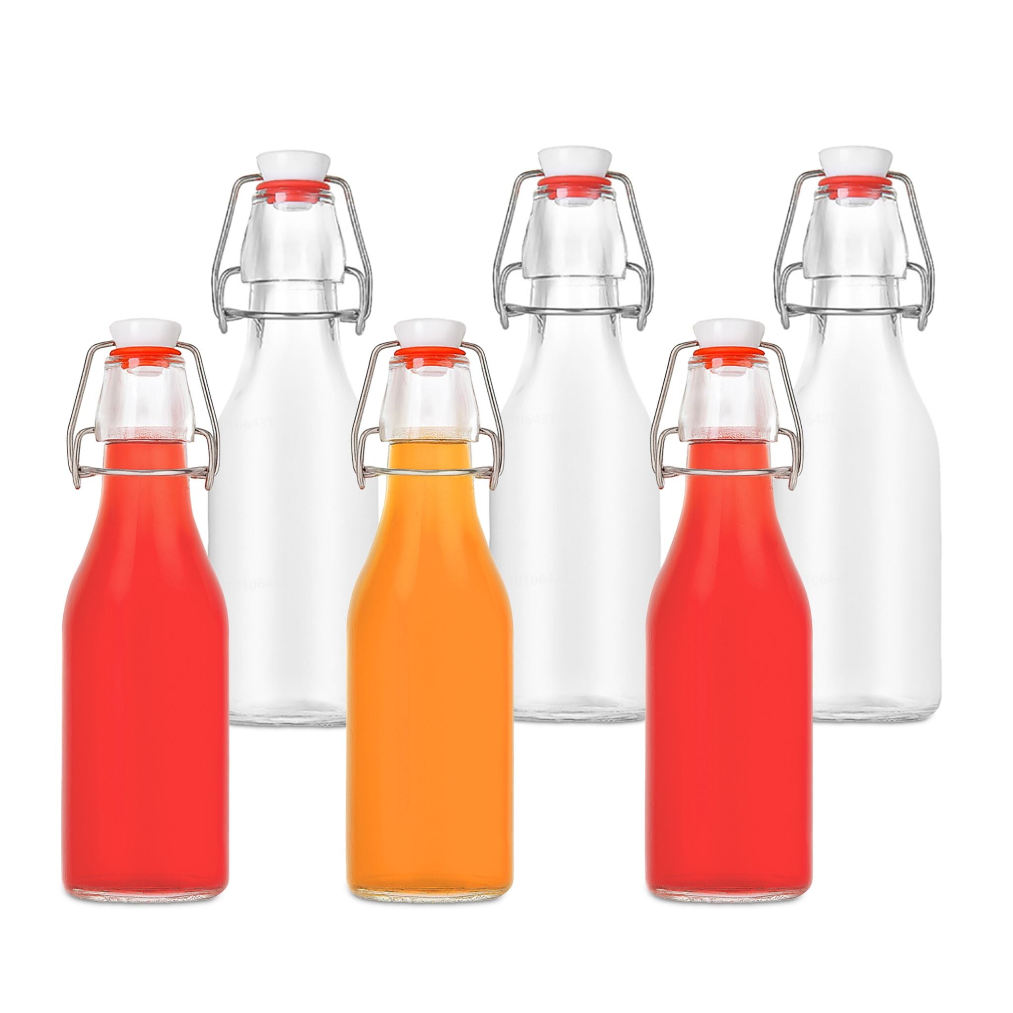 Flaschen zum Befüllen Bügelverschluss 6er-Set Rot-Silber-Transparent von Relaxdays