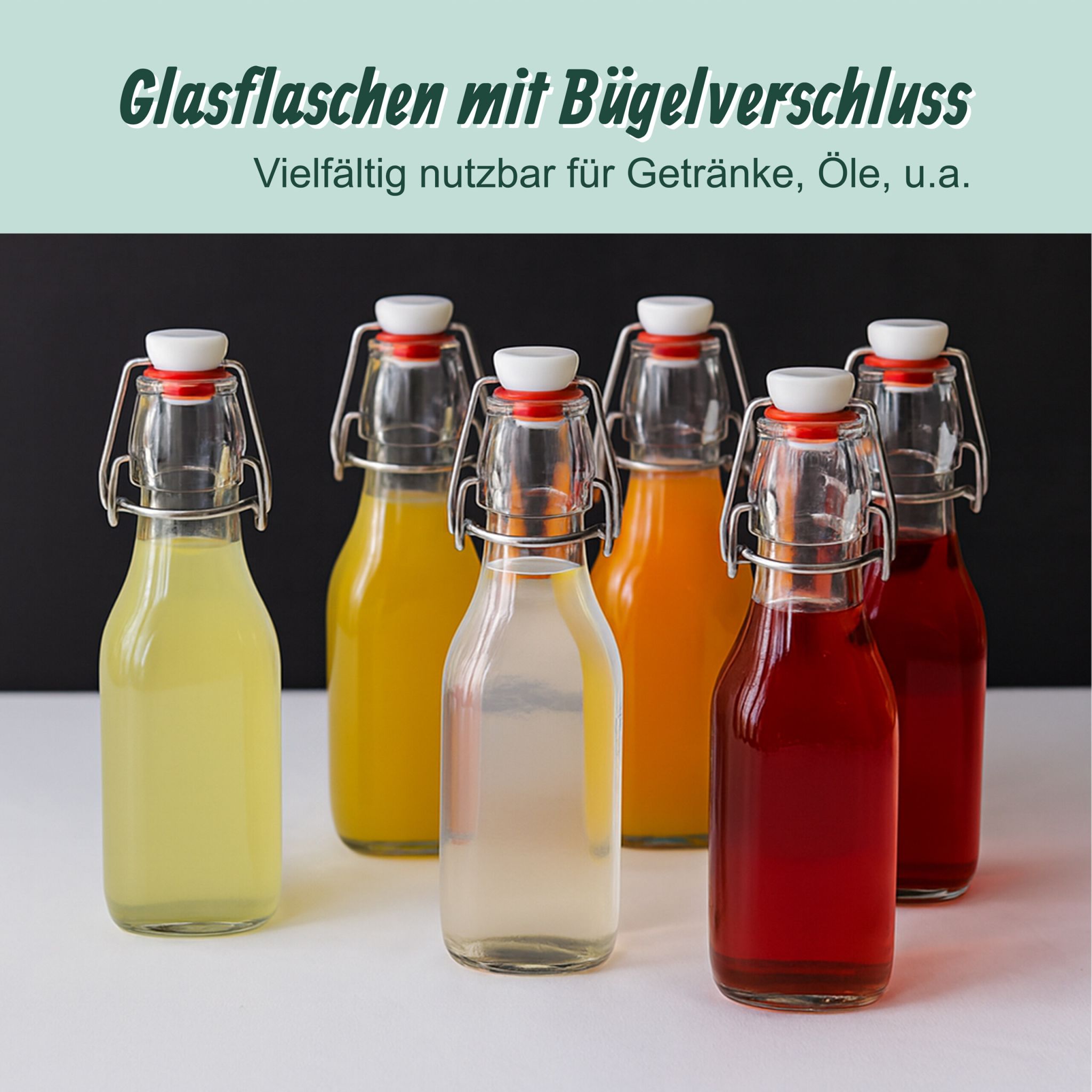 Flaschen zum Befüllen Bügelverschluss 6er-Set Rot-Silber-Transparent von Relaxdays
