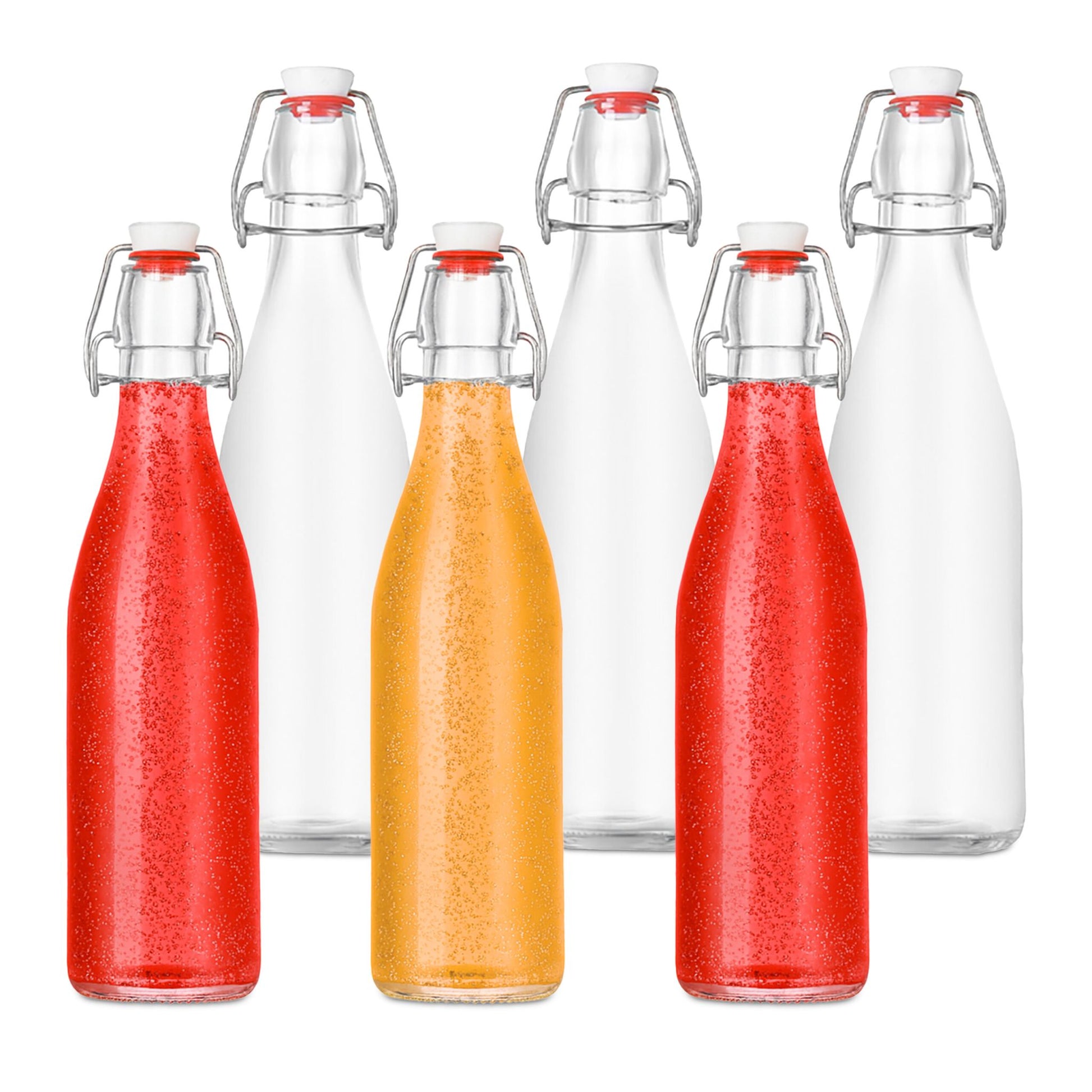 Flaschen zum Befüllen Bügelverschluss 6er-Set Rot-Silber-Transparent von Relaxdays