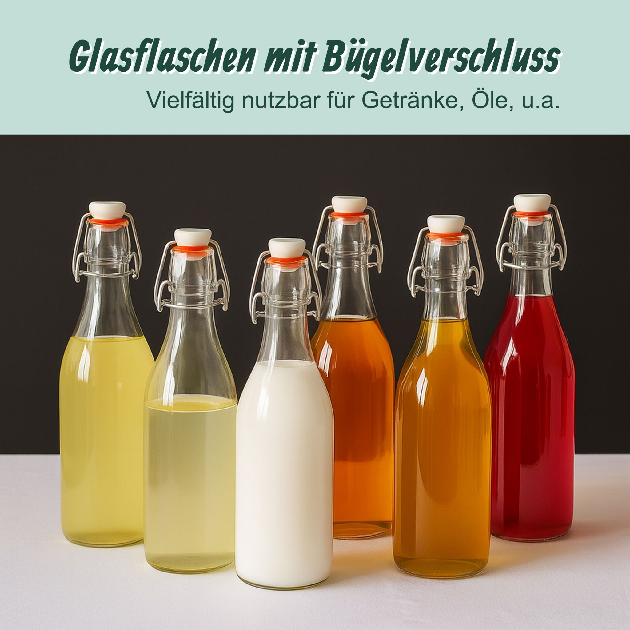 Flaschen zum Befüllen Bügelverschluss 6er-Set Rot-Silber-Transparent von Relaxdays