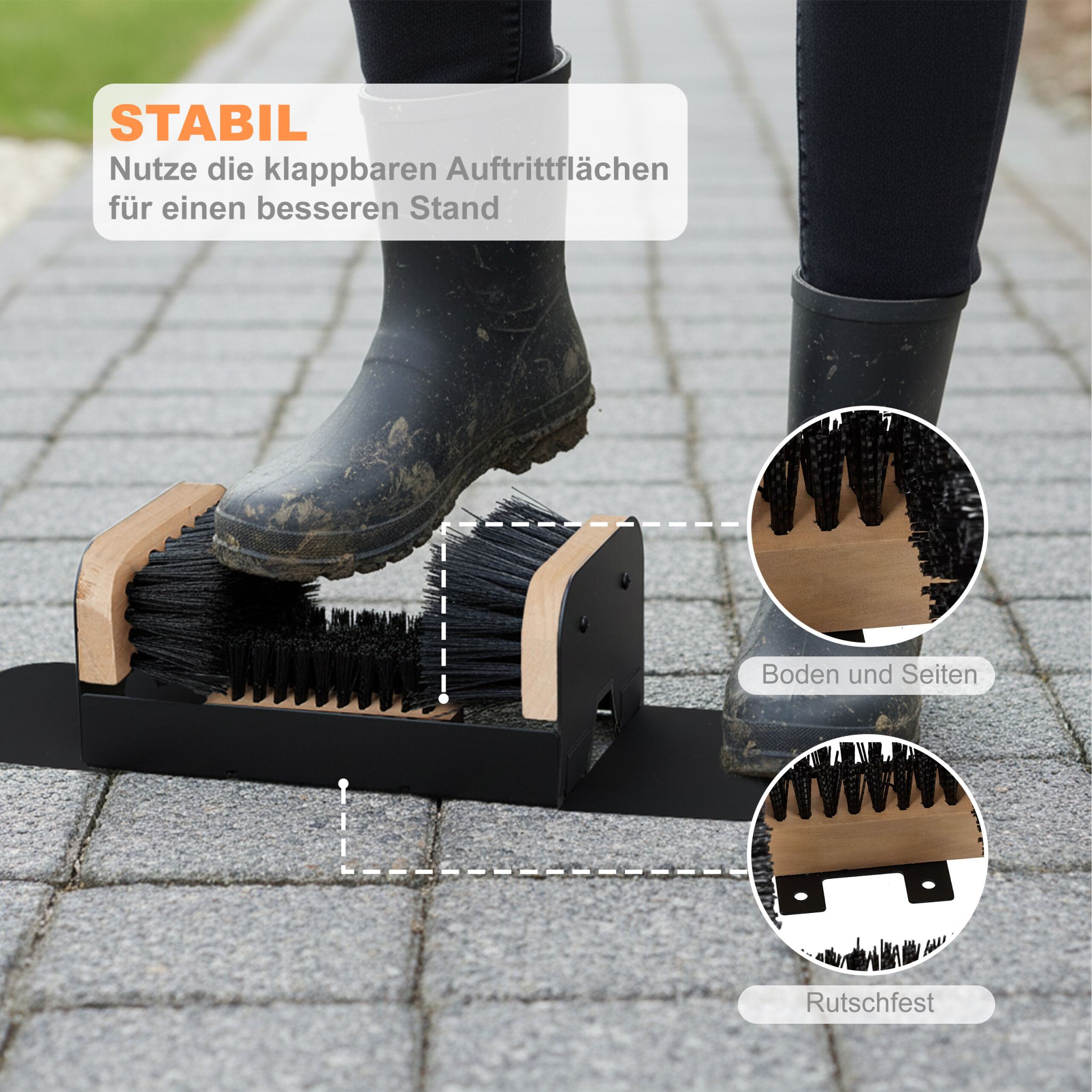 Schuhabstreifer mit Rundum-Bürsten Hellbraun-Schwarz