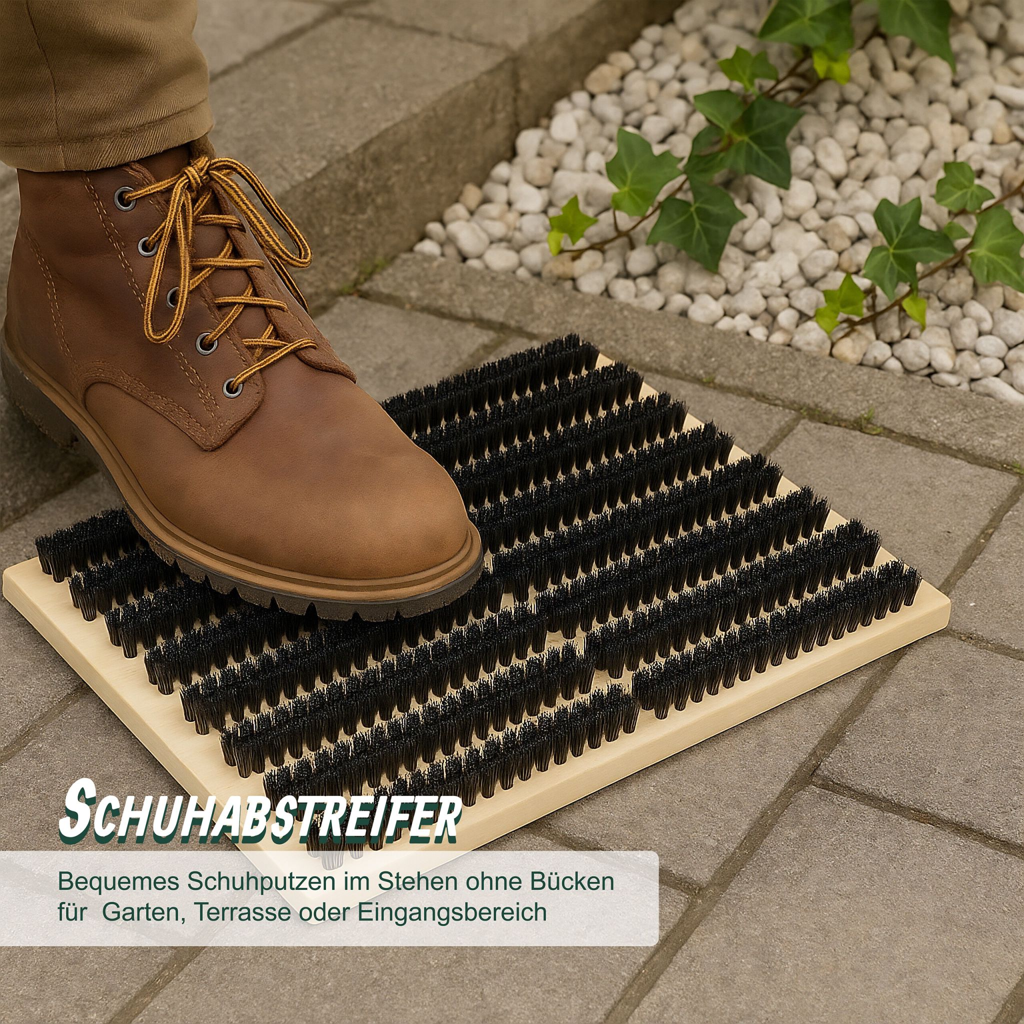 Schuhabstreifer Holz Hellbraun-Schwarz
