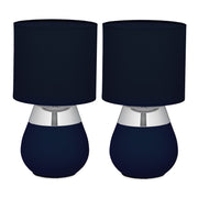 Tischlampe mit Stoffschirm 2er-Set Dunkelblau-Silber von Relaxdays