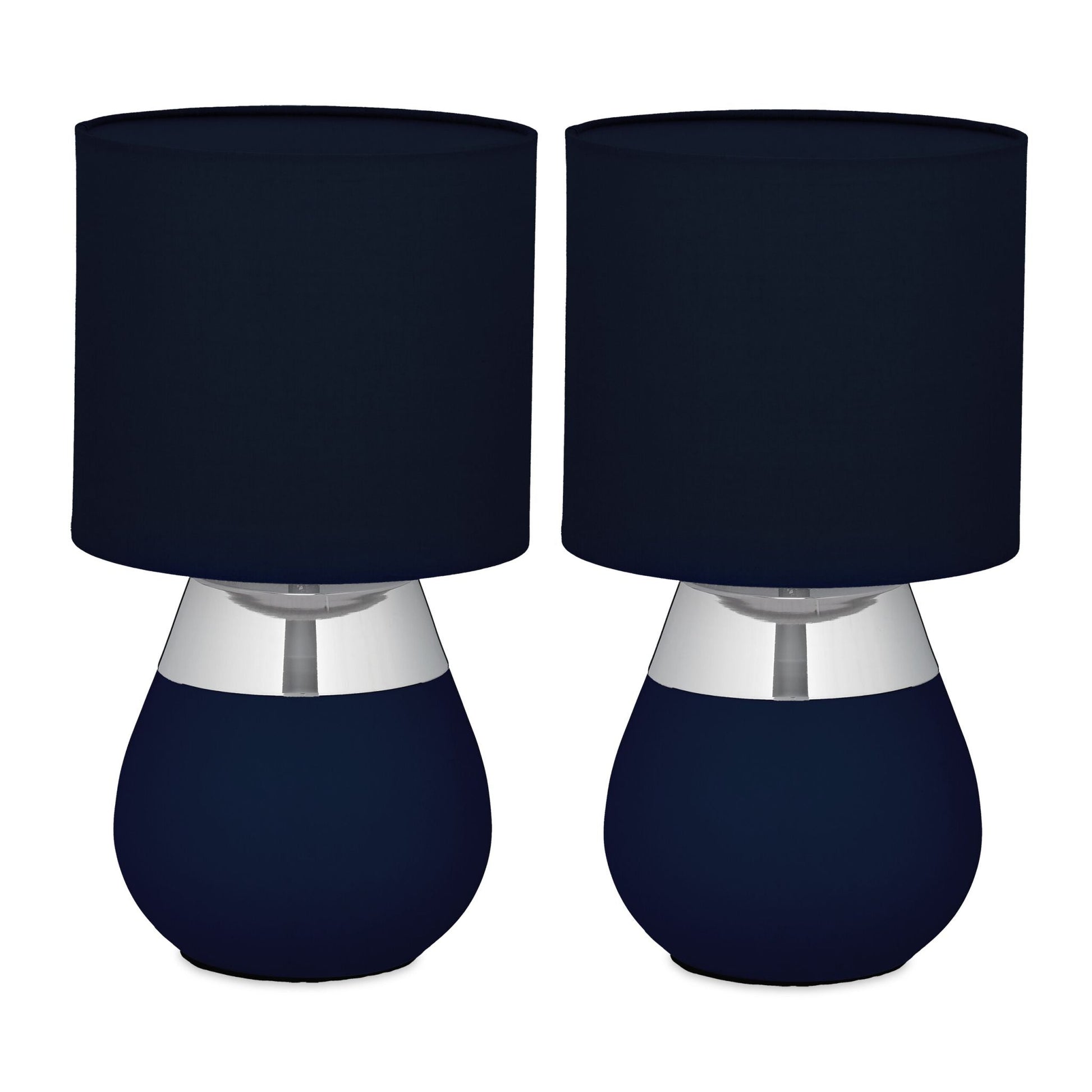 Tischlampe mit Stoffschirm 2er-Set Dunkelblau-Silber von Relaxdays