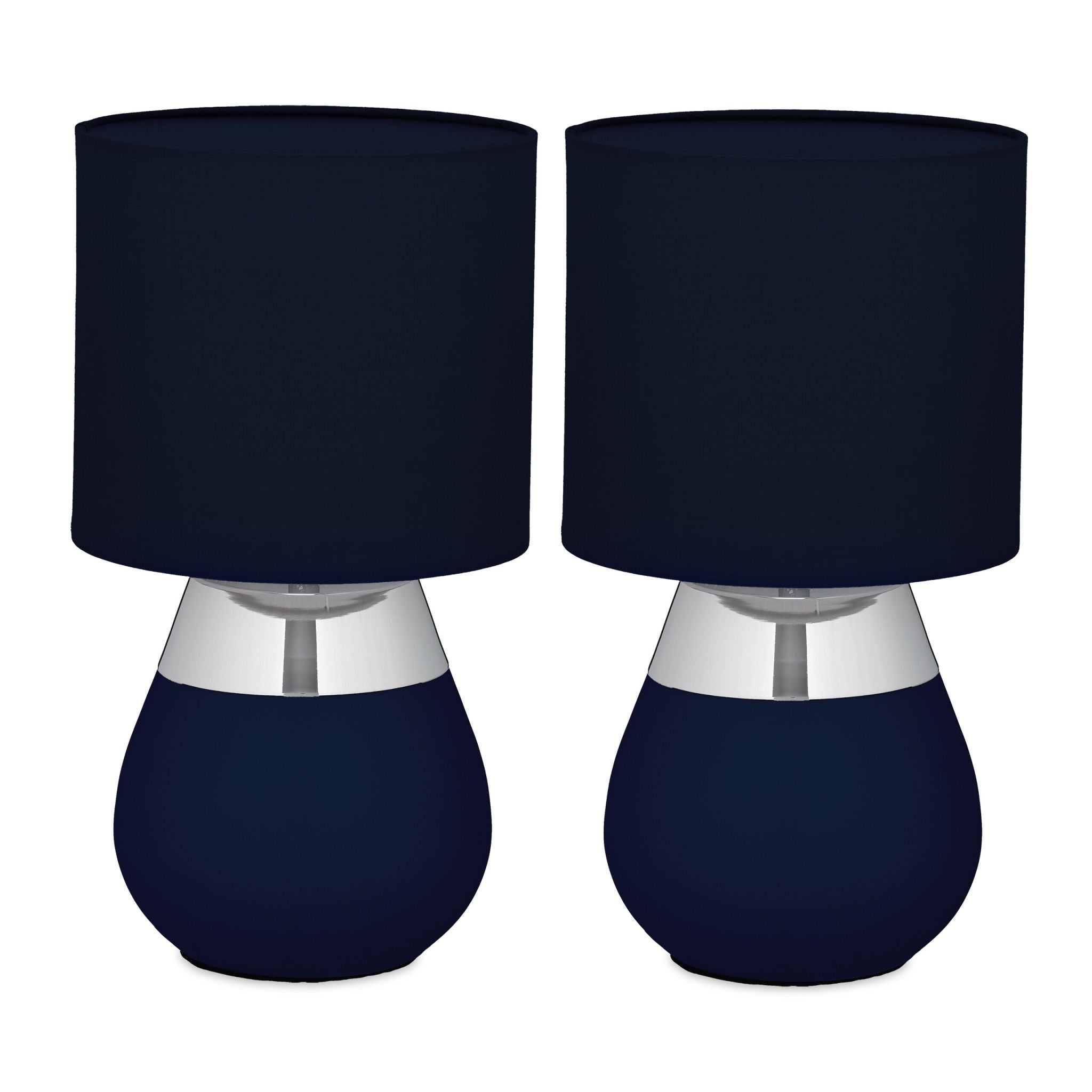 Tischlampe mit Stoffschirm 2er-Set Dunkelblau-Silber von Relaxdays