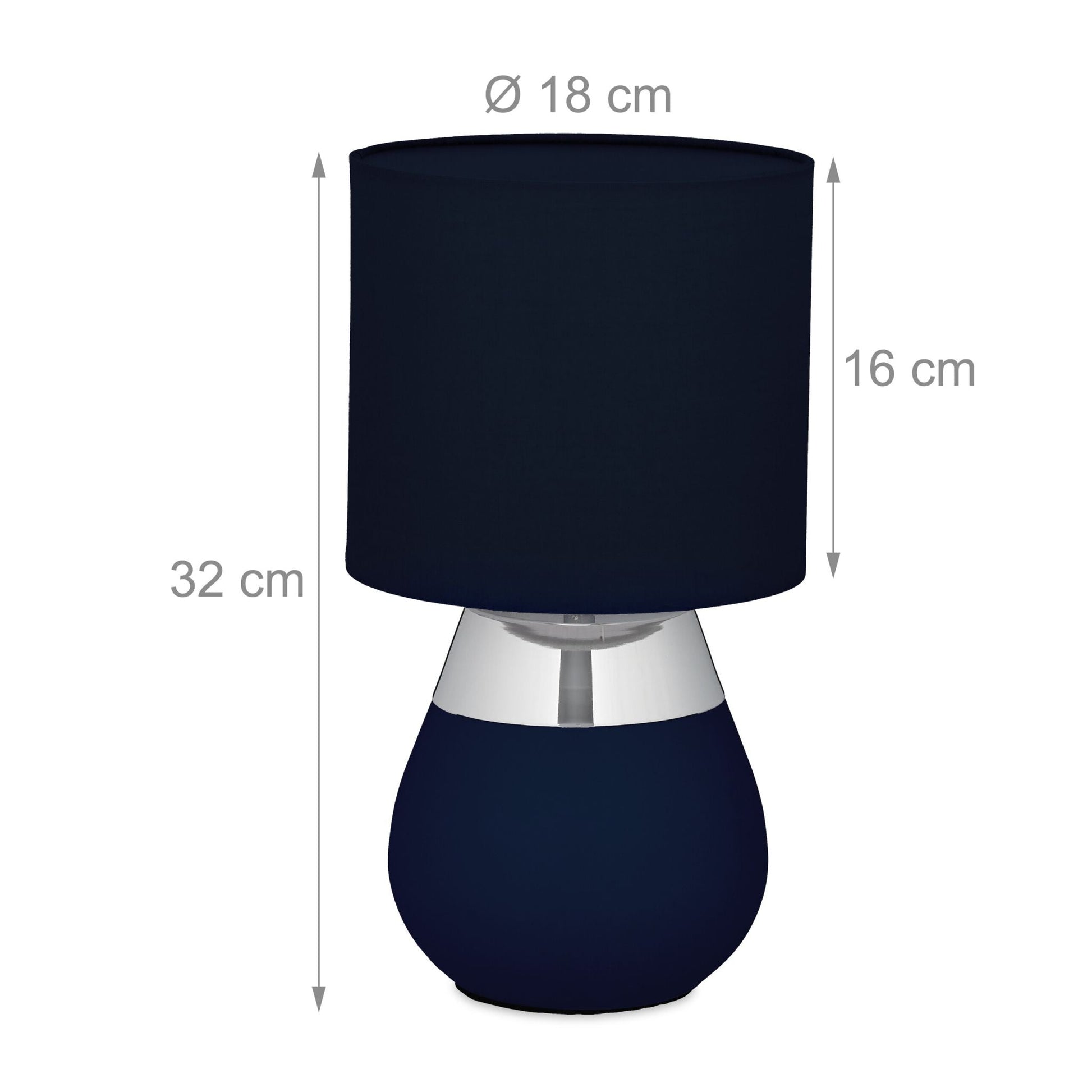 Tischlampe mit Stoffschirm 2er-Set Dunkelblau-Silber von Relaxdays