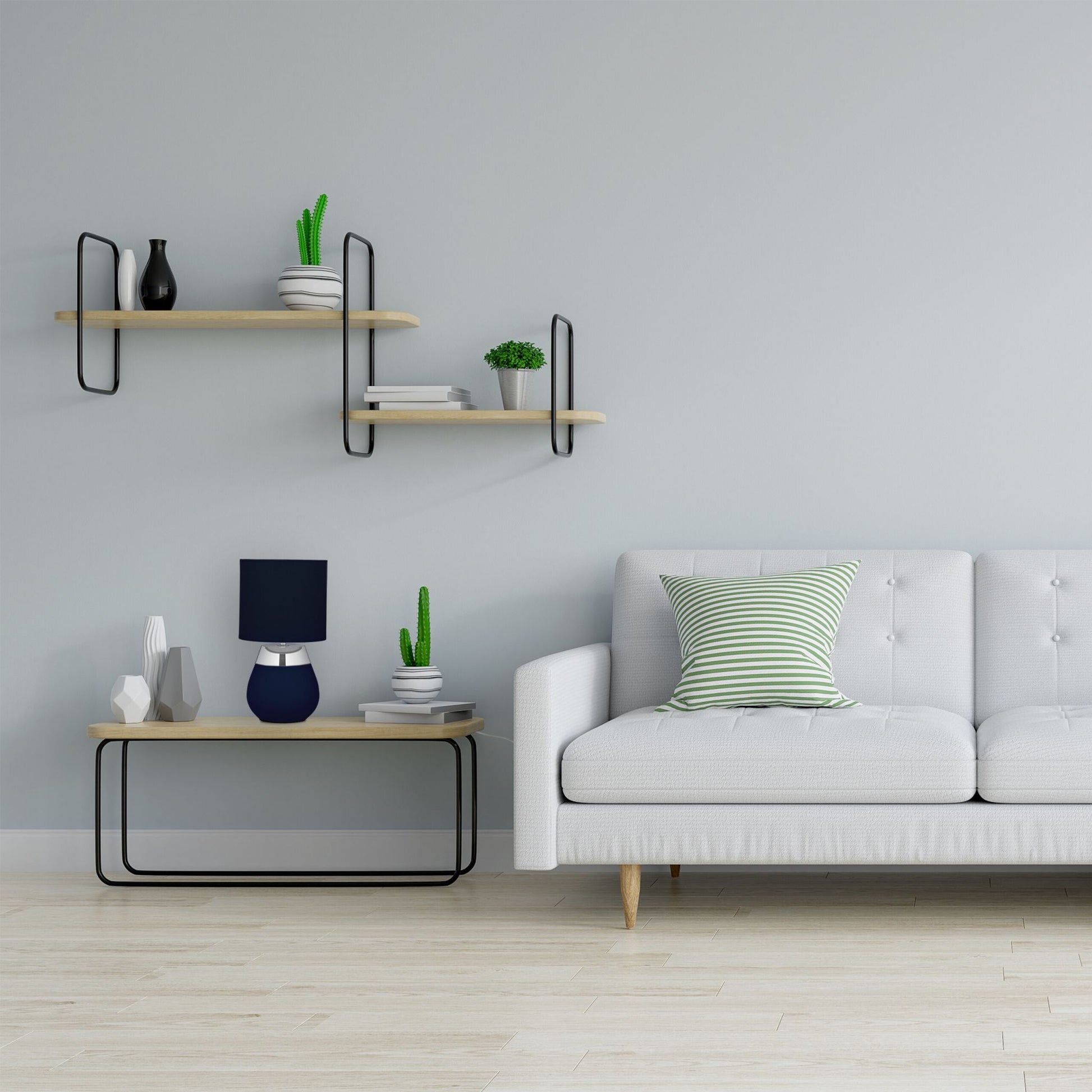 Tischlampe mit Stoffschirm 2er-Set Dunkelblau-Silber von Relaxdays