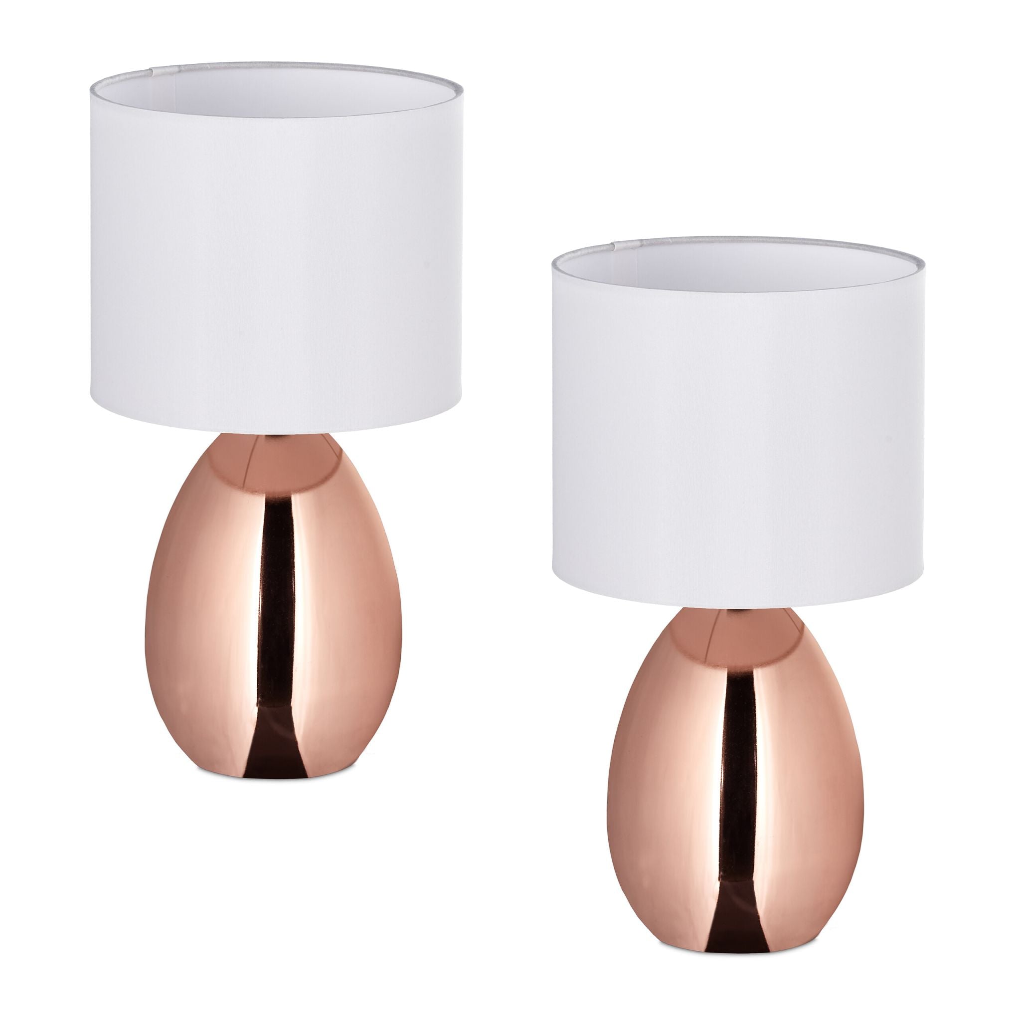 Nachttischlampe 2er-Set Weiss-Kupfer von Relaxdays