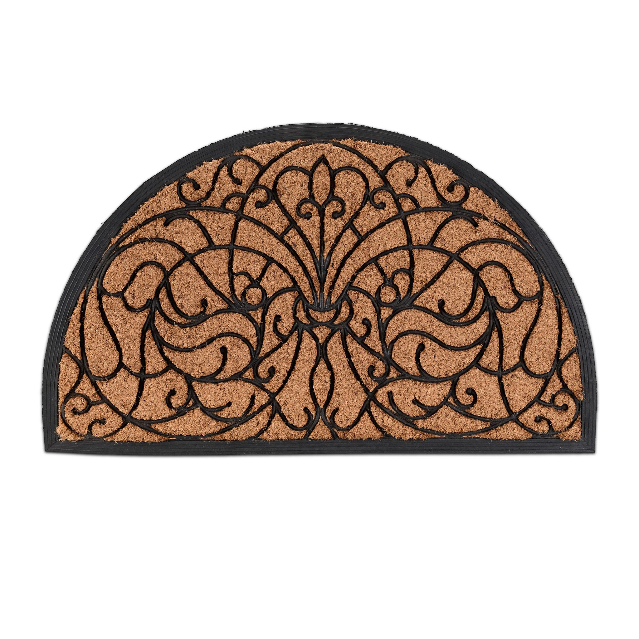 Halbrunde Fussmatte Ornament Hellbraun-Schwarz von Relaxdays