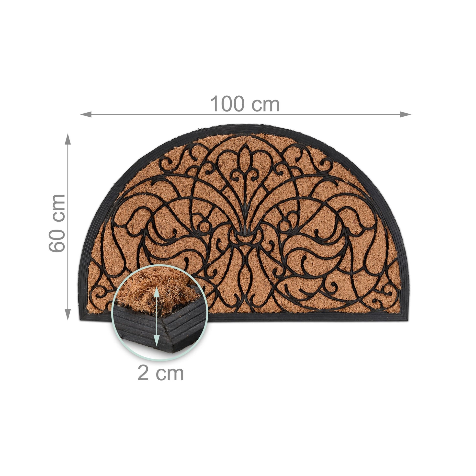 Halbrunde Fussmatte Ornament Hellbraun-Schwarz von Relaxdays