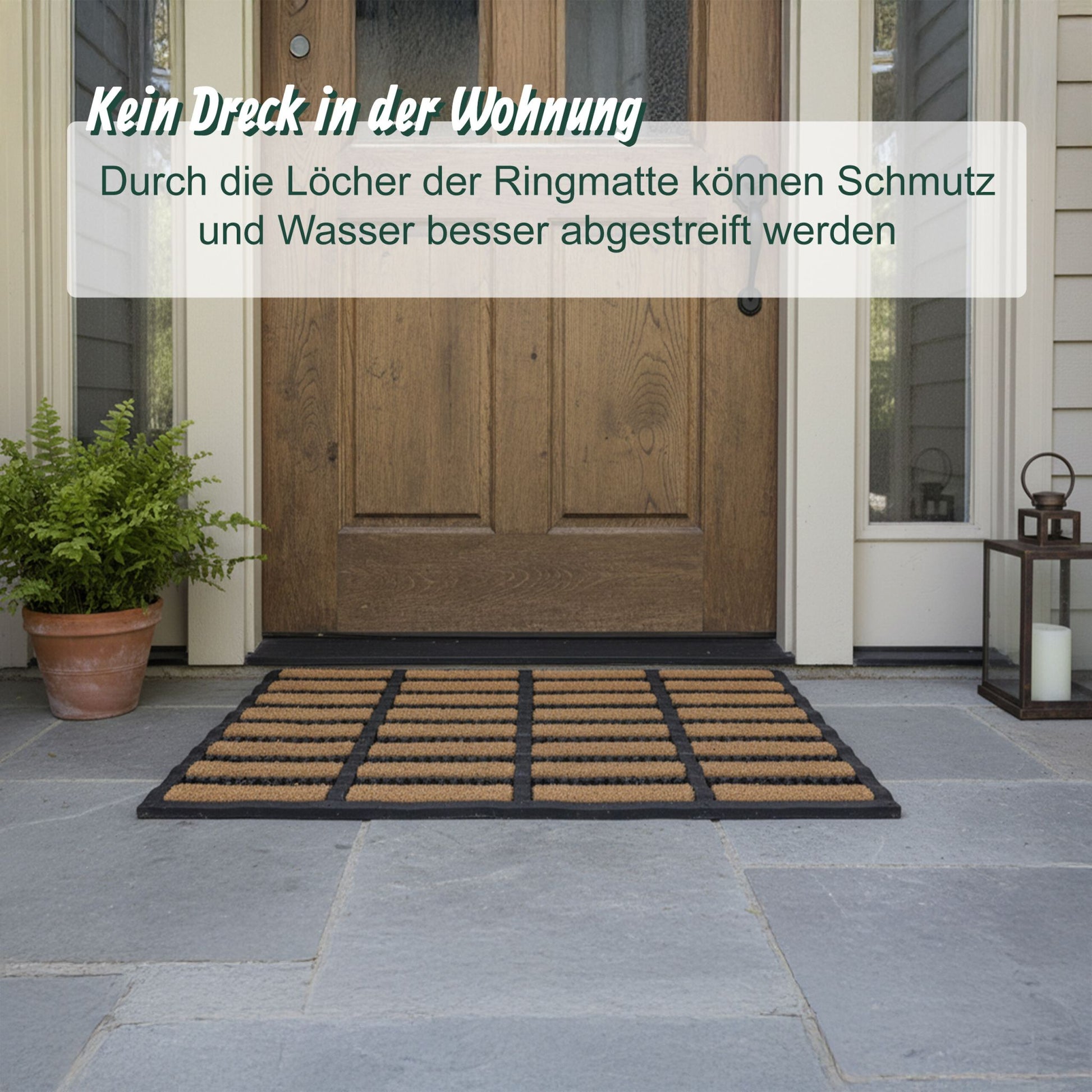 Fussmatte Gummi 60x40 mit Kokosbürsten Hellbraun-Schwarz von Relaxdays