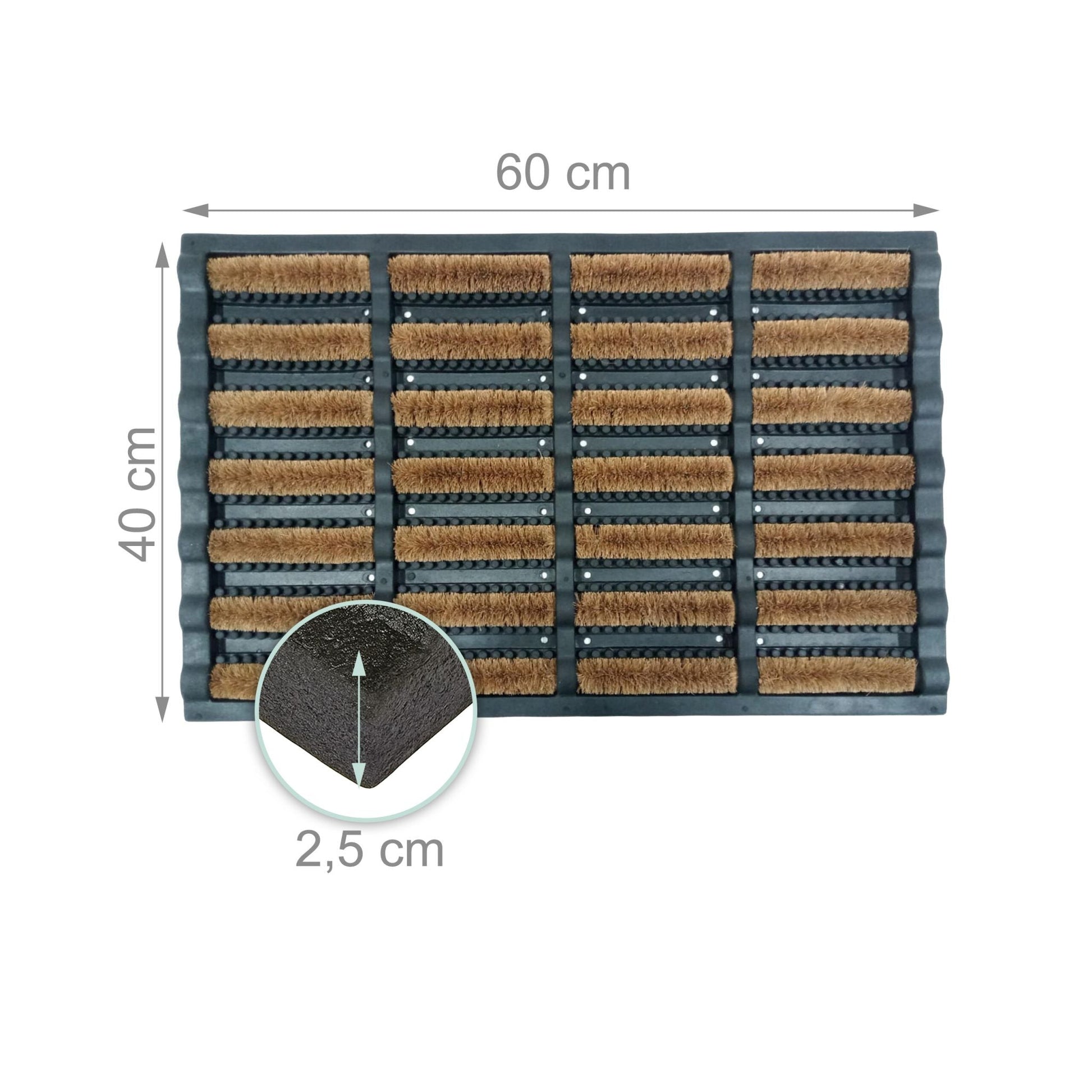 Fussmatte Gummi 60x40 mit Kokosbürsten Hellbraun-Schwarz von Relaxdays