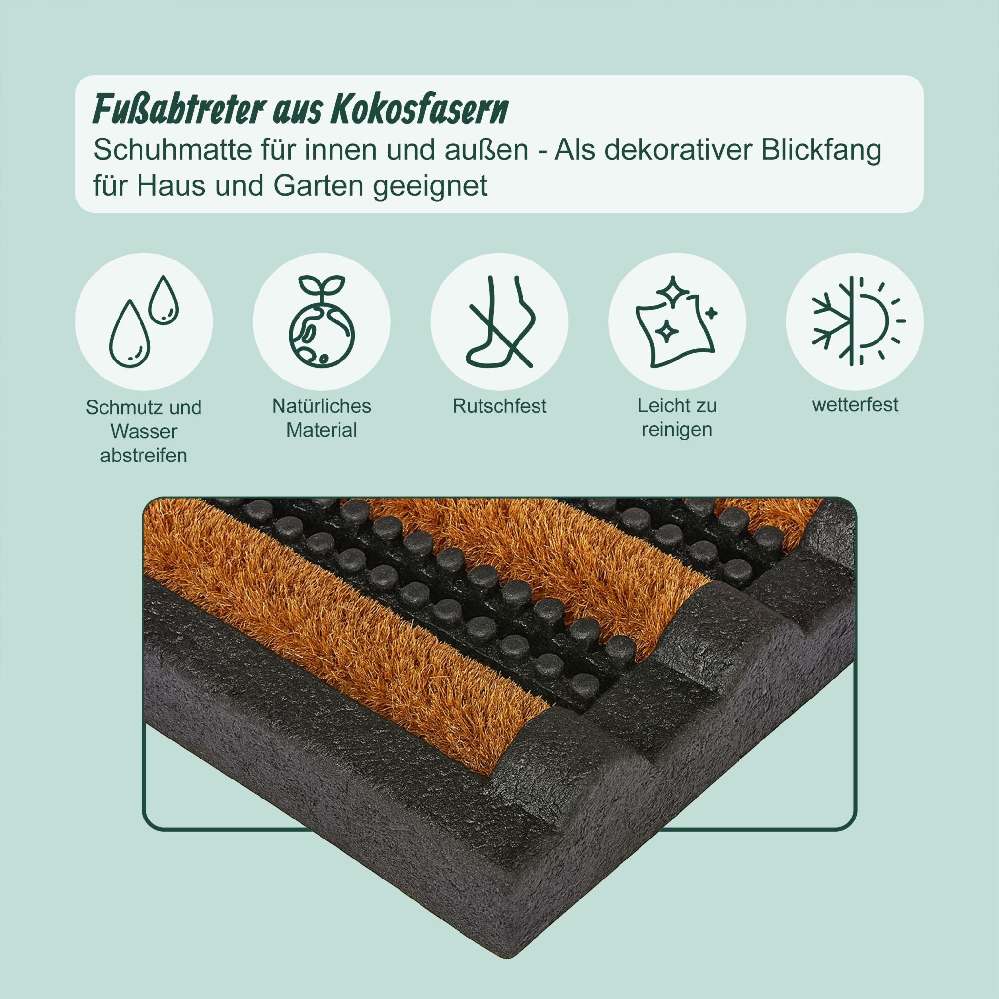 Fussmatte Gummi 60x40 mit Kokosbürsten Hellbraun-Schwarz von Relaxdays