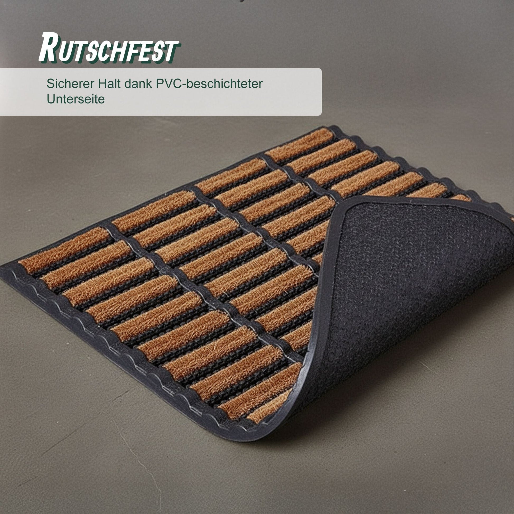 Fussmatte Gummi 60x40 mit Kokosbürsten Hellbraun-Schwarz von Relaxdays