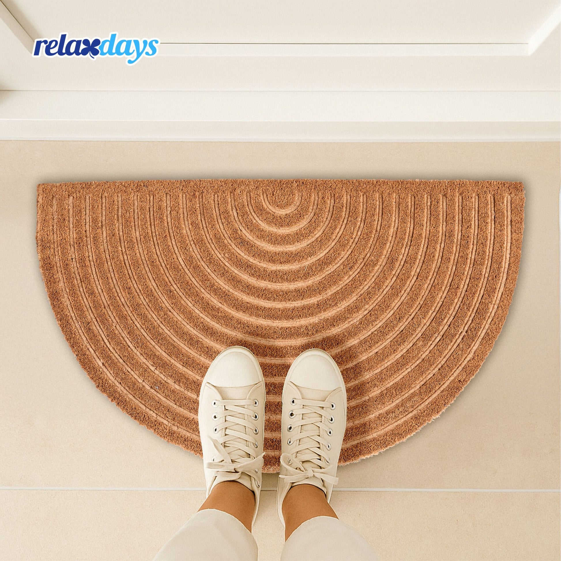 Halbrunde Fussmatte Regenbogen Hellbraun-Schwarz von Relaxdays