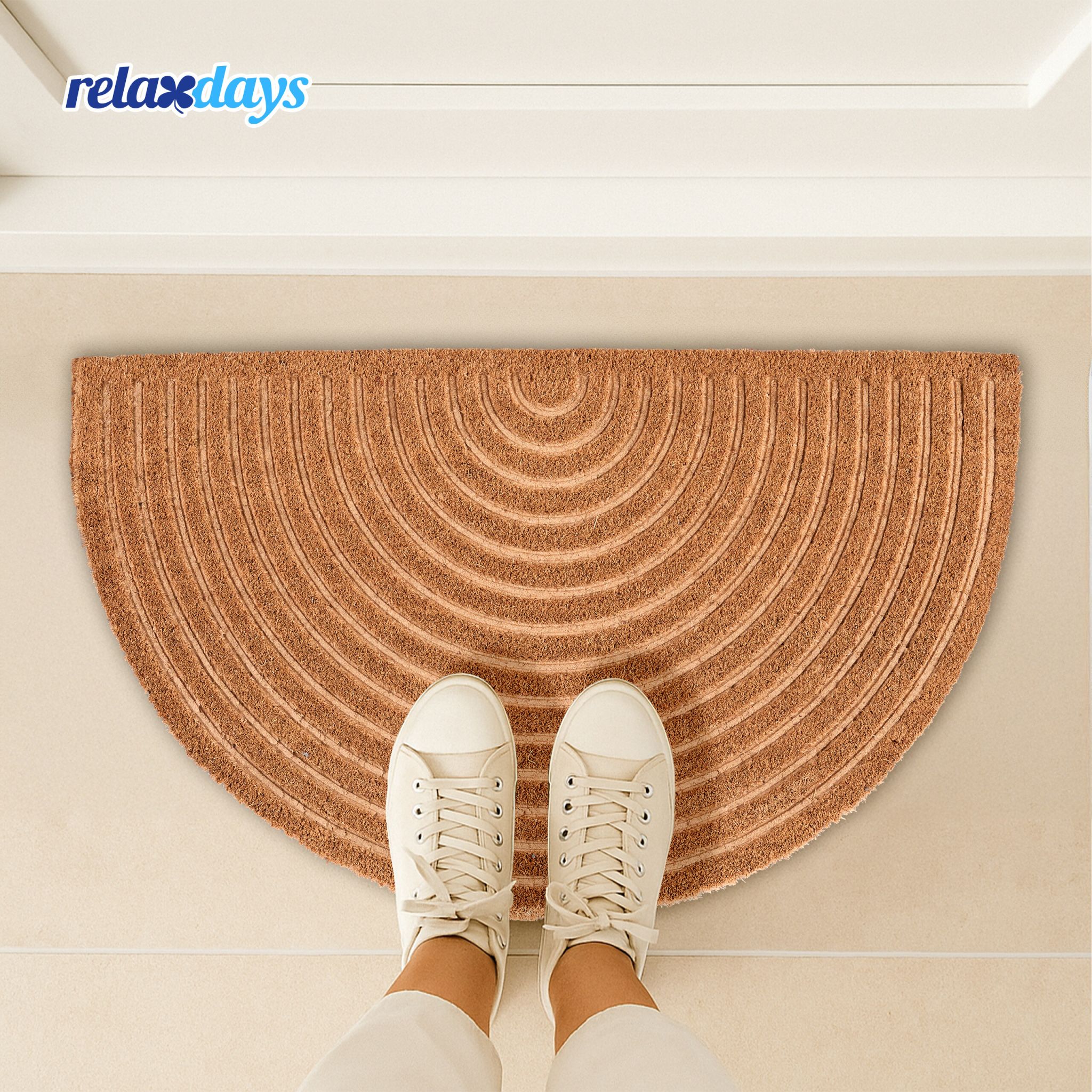 Halbrunde Fussmatte Regenbogen Hellbraun-Schwarz von Relaxdays