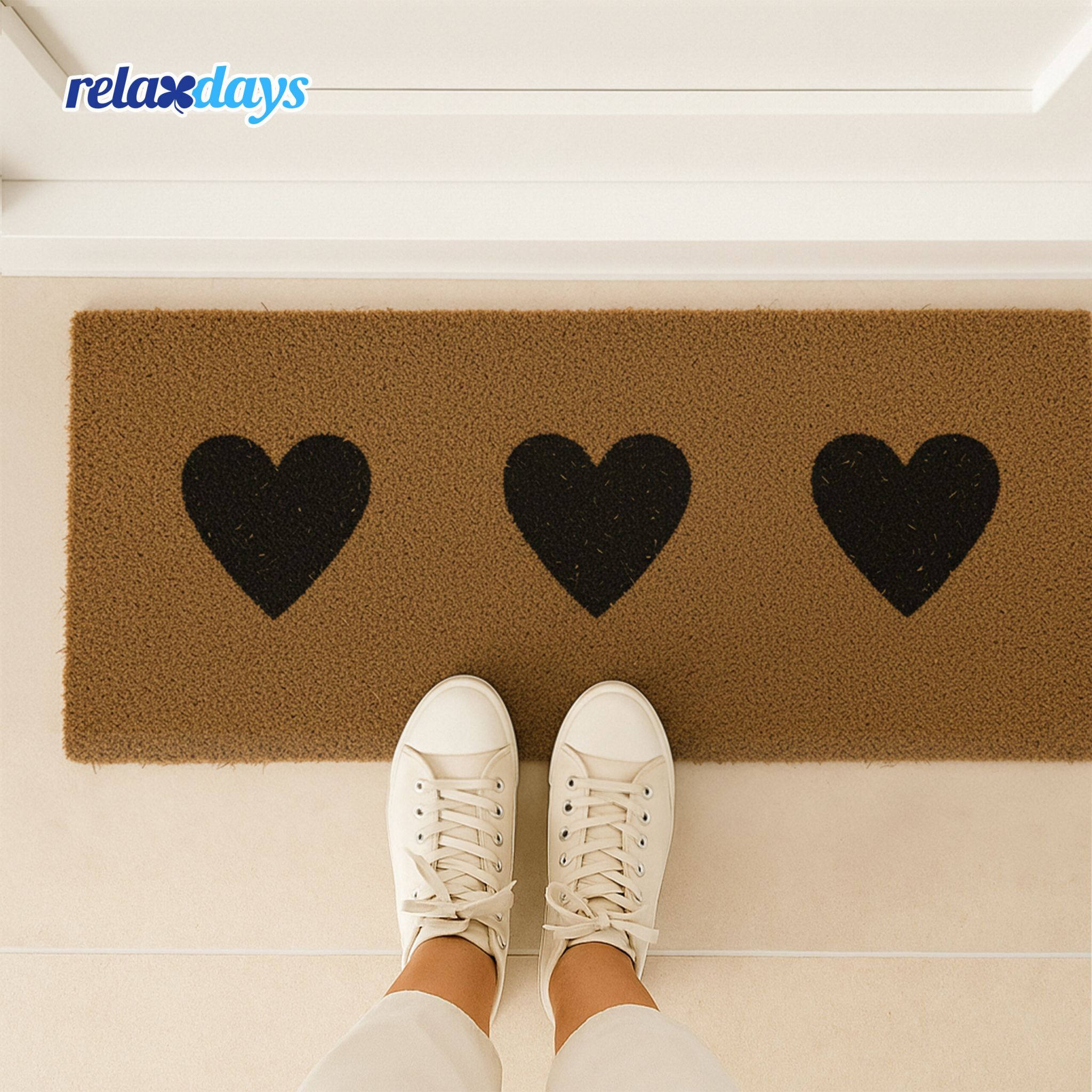 Kokos Fussmatte Herzen schmal Hellbraun-Schwarz von Relaxdays