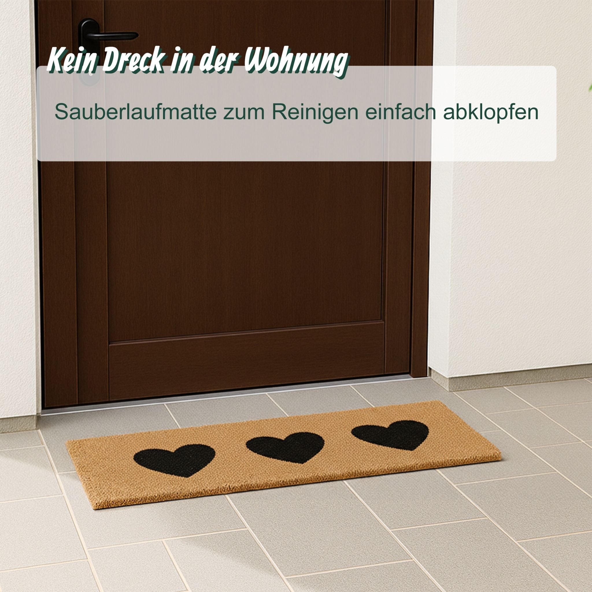 Kokos Fussmatte Herzen schmal Hellbraun-Schwarz von Relaxdays