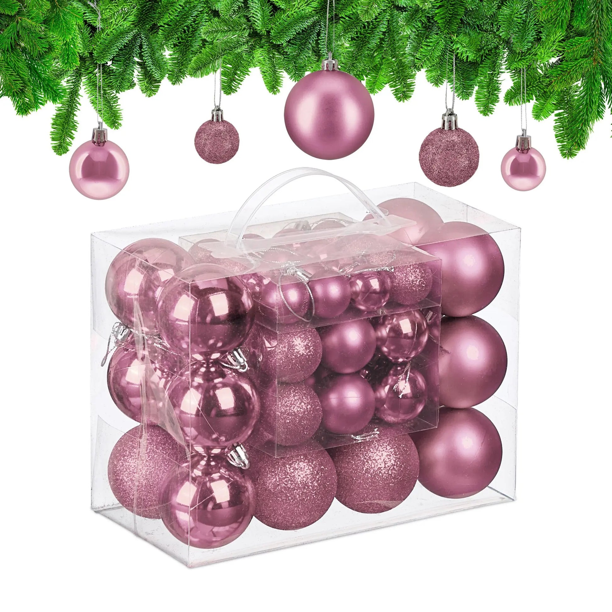 Weihnachtskugeln 50er-Set Matt-Glänzend-Glitzer Rosa-Silber von Relaxdays