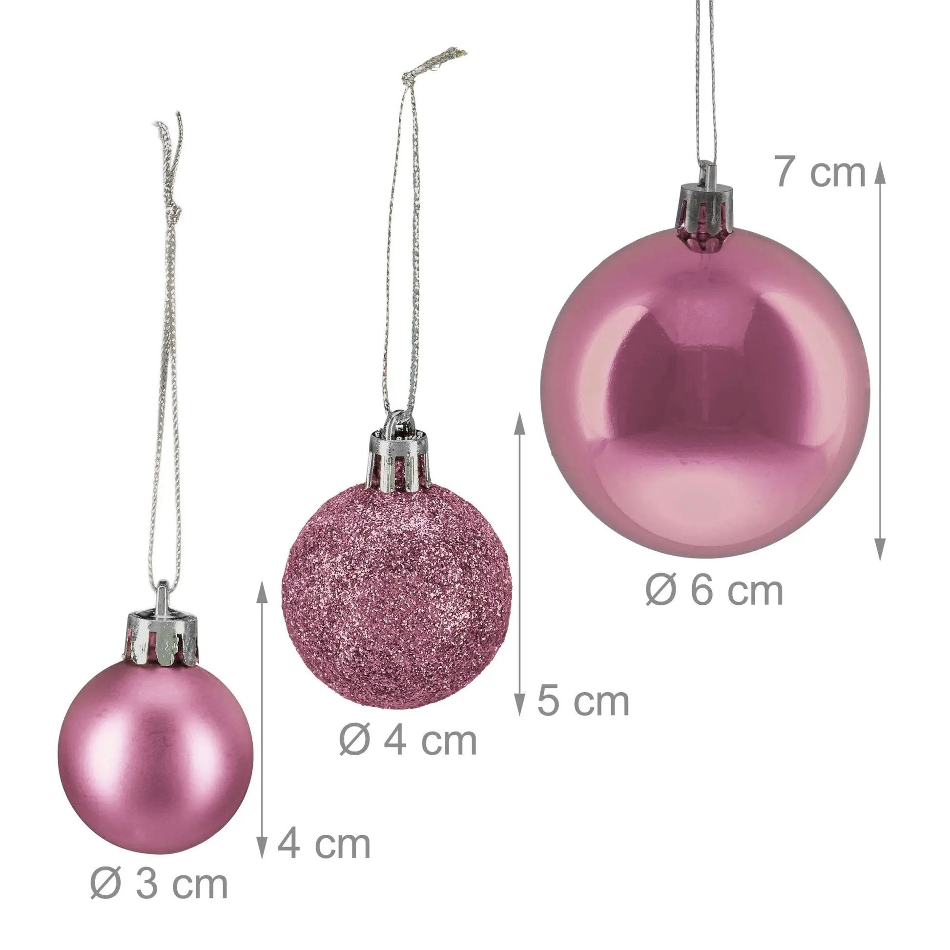 Weihnachtskugeln 50er-Set Matt-Glänzend-Glitzer Rosa-Silber von Relaxdays