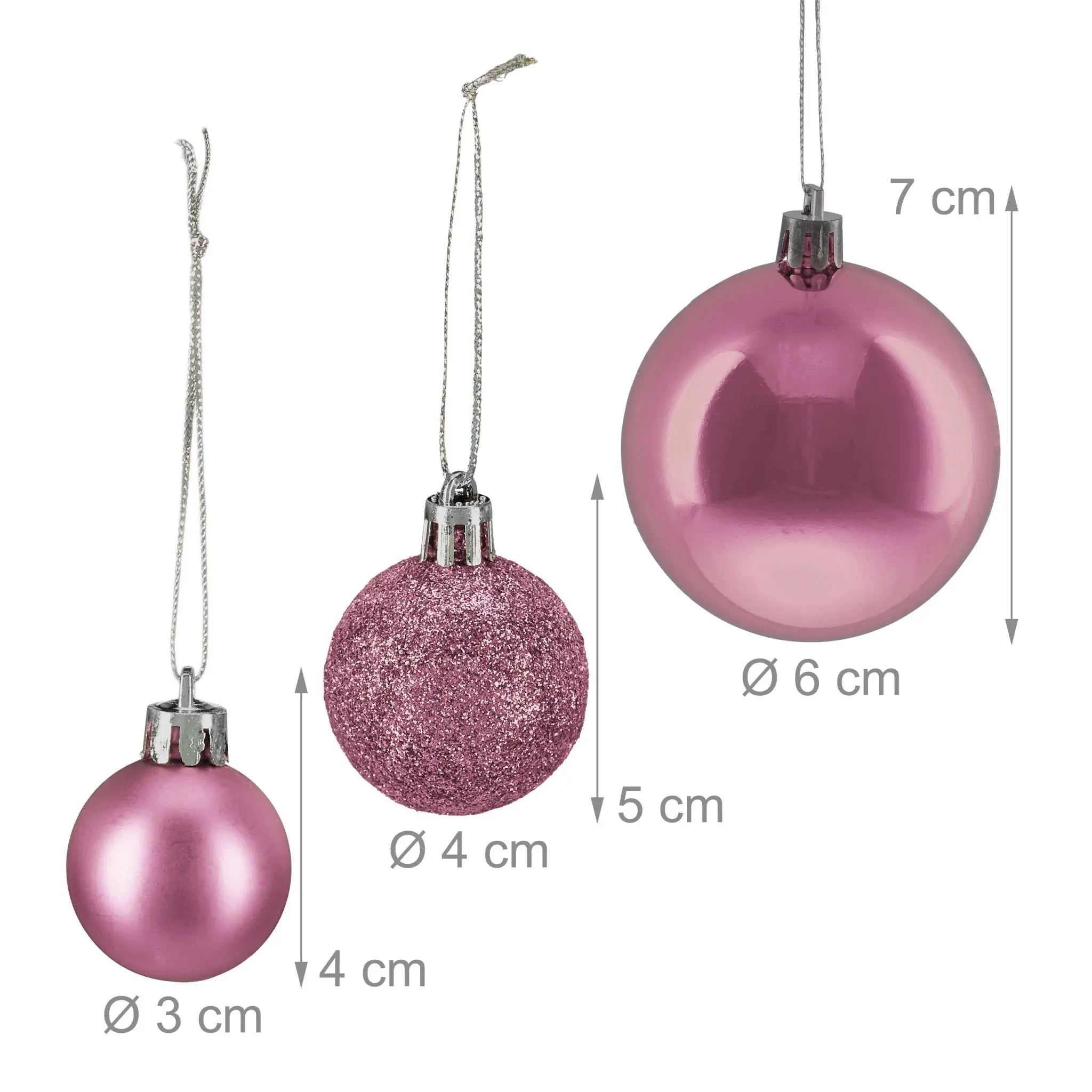 Weihnachtskugeln 50er-Set Matt-Glänzend-Glitzer Rosa-Silber von Relaxdays